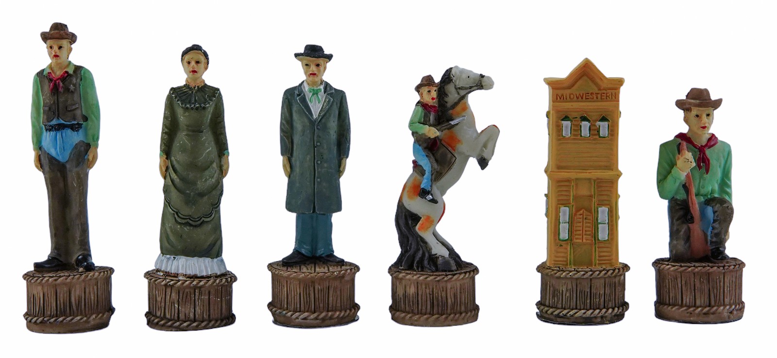 Solid Marble Resin The American West Chessmen Set Hand Painted Felted Bottoms