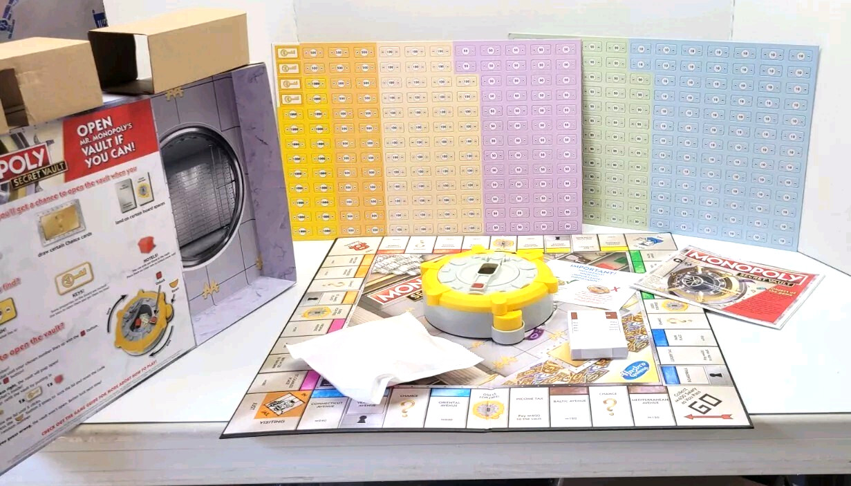 MONOPOLY Secret Vault Board Game for Kids Ages 8 and Up, Complete, New, Open Box