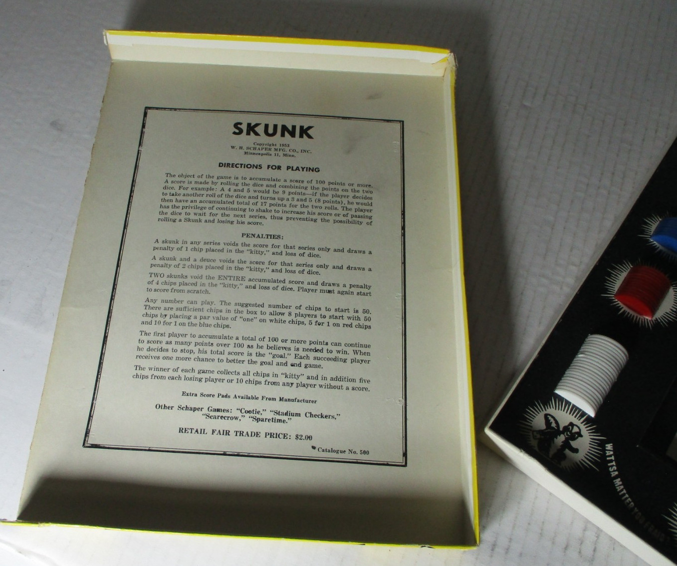 Vintage 1953 Schaper Skunk Family Dice Game Board Game COMPLETE
