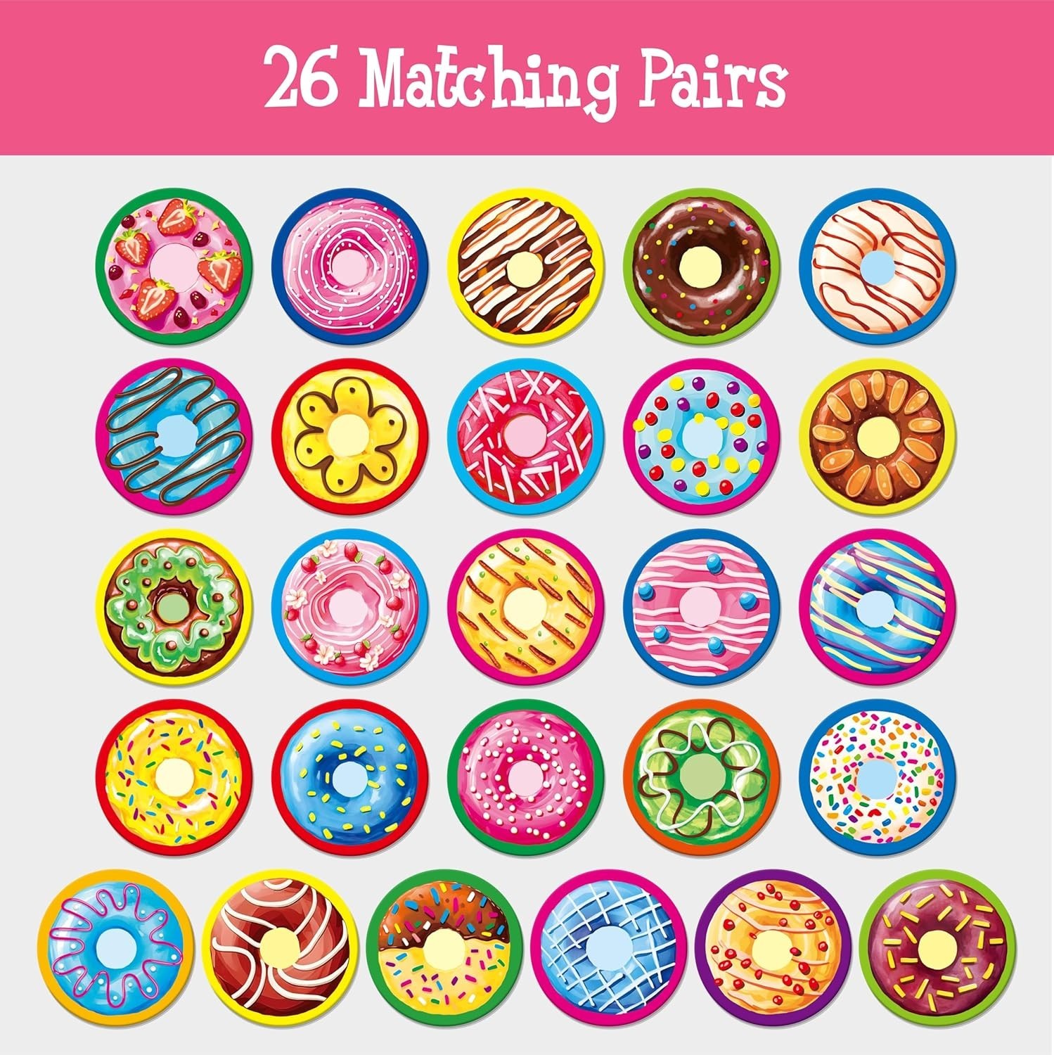 Adorable 52-Piece Donut Matching Card Game for Ages 3+ – Creative Learning Fun