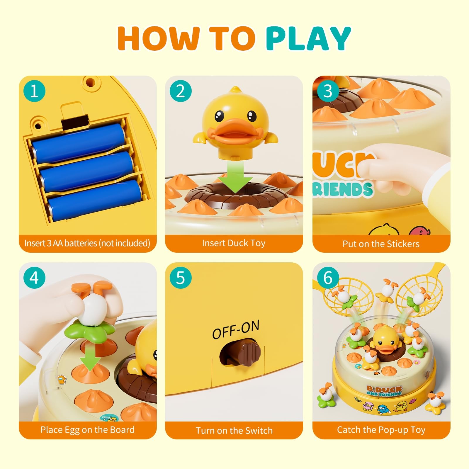 B.Duck Games, Bounce and Catch Board Game for Kids Age 4-6, Interactive & Mus…