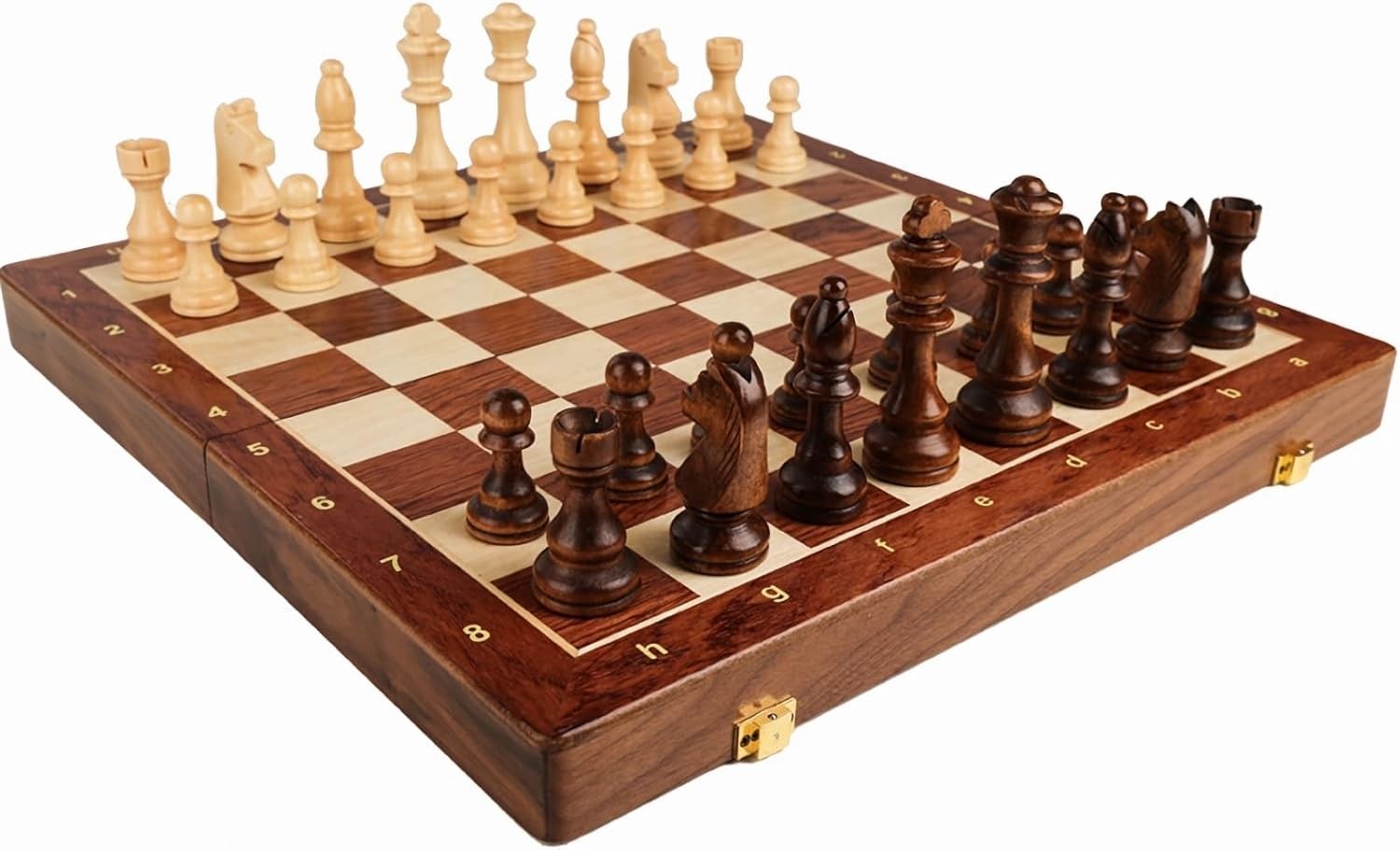 Walnut Chess Set 15” x 15” with Felted Game Board Interior for Storage Ches…