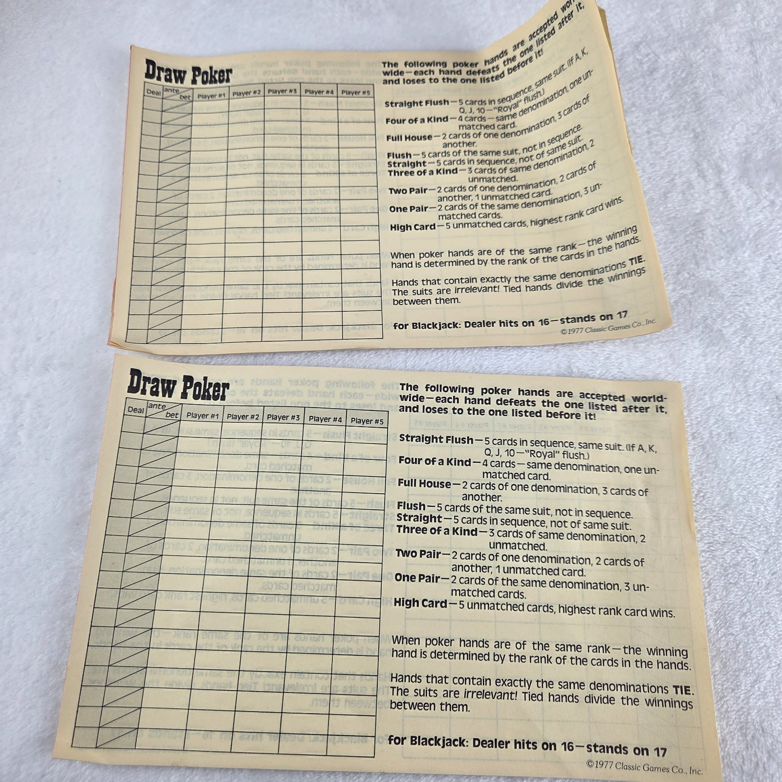 Vintage 1977 Draw Poker Dice Game – Classic Games Company