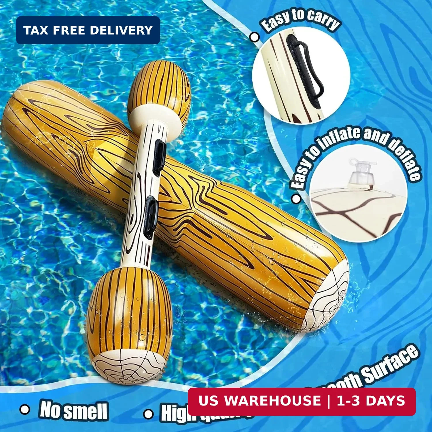 [Upgraded Log Rafts] 4 Pcs Jumbo Inflatable Battle Log Pool Game – 2 Players Inf