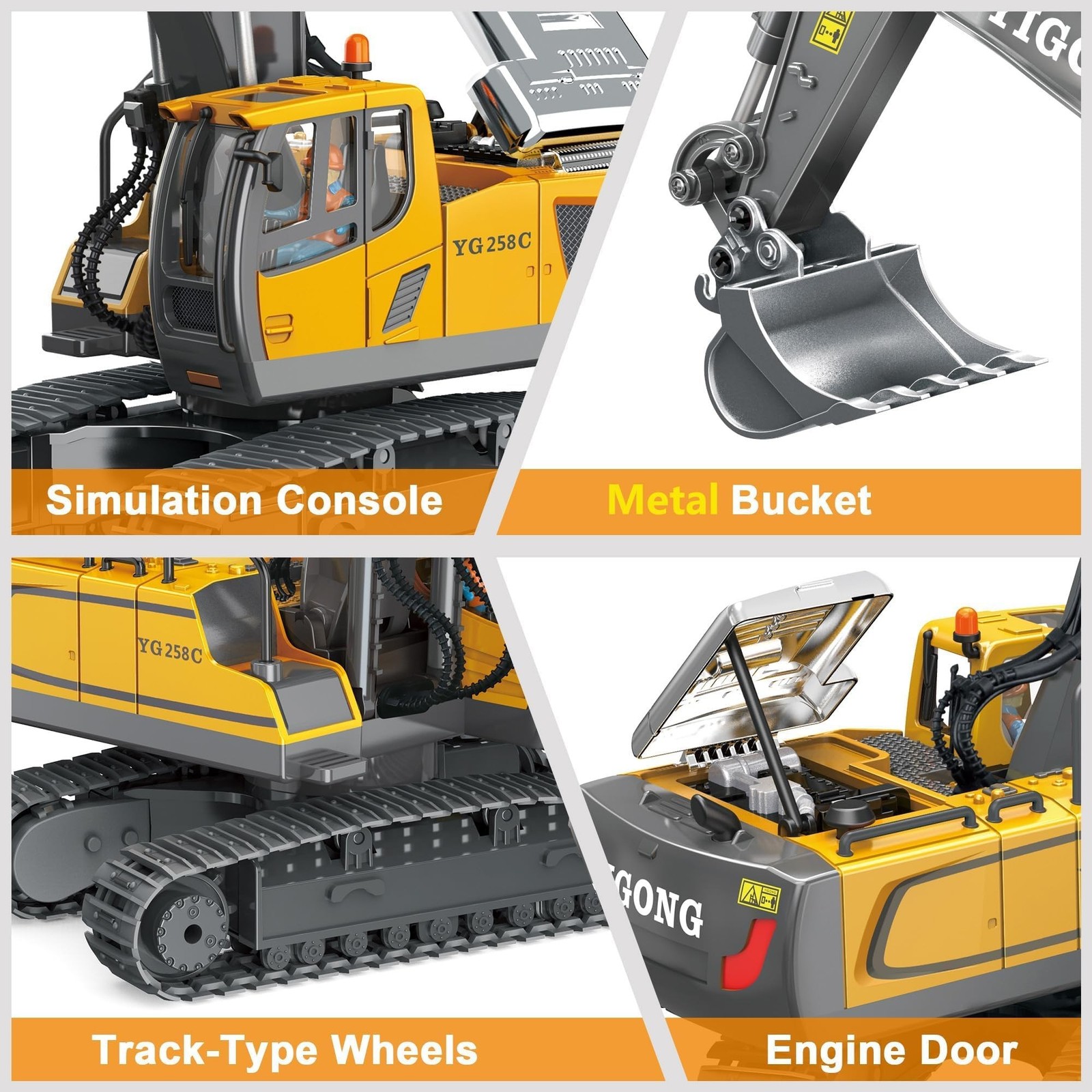 Remote Control Excavator Toy for Boys 4-7, RC Excavator 680-degree Turns with…