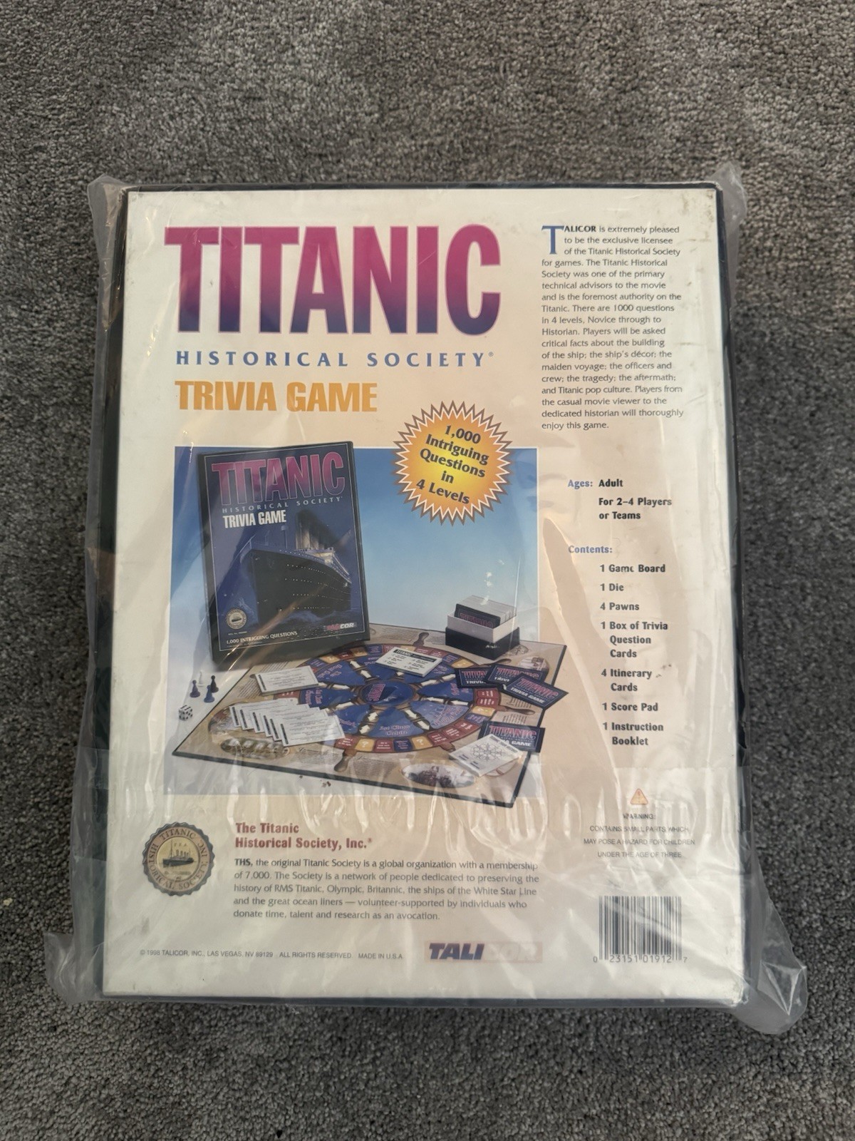 VINTAGE 1998 Titanic Historical Society Trivia Board Game by Talicor 1912 NIB