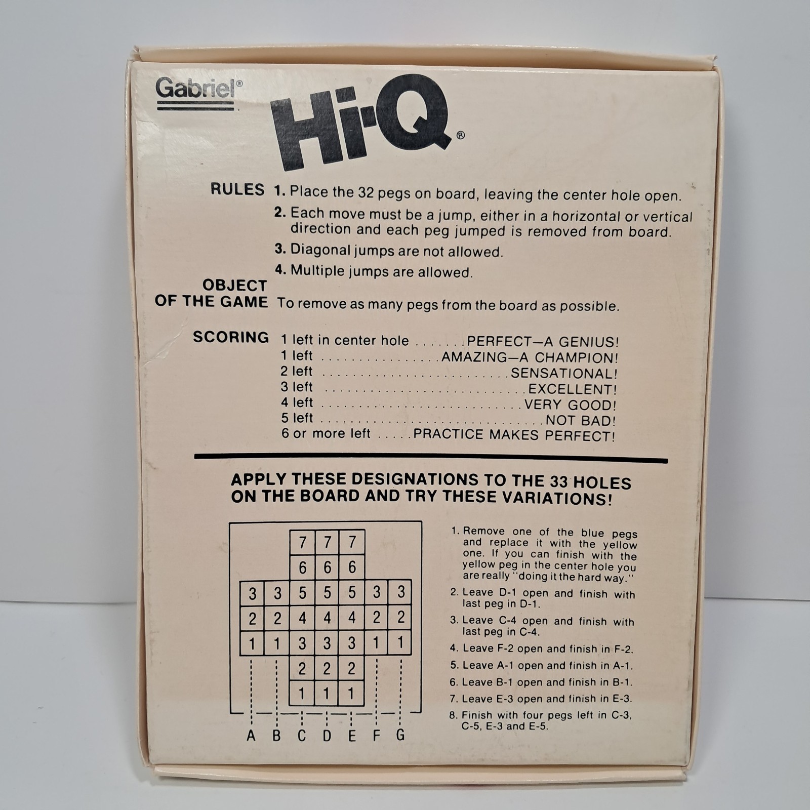 Hi-Q Solitaire Game Vintage 1978 Gabriel No.7120 Strategy COMPLETE