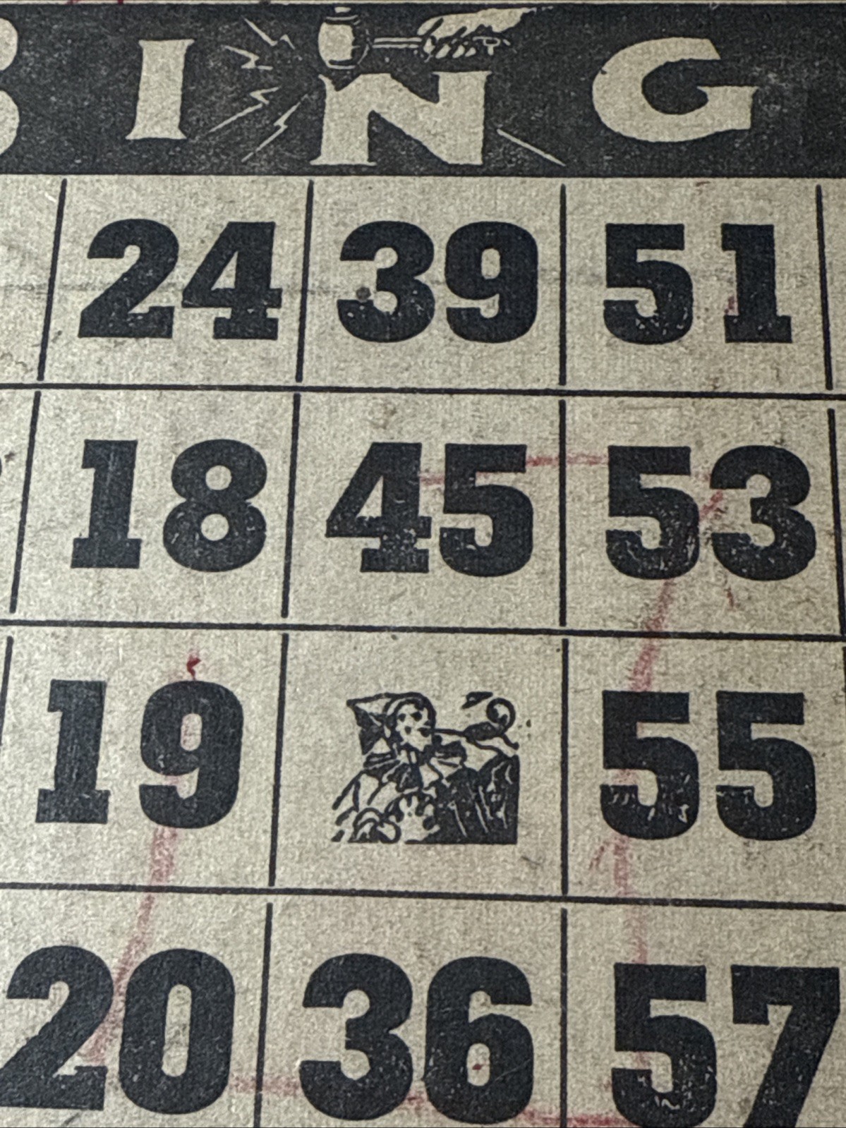 1930s Lg heavy Double BINGO Card Vtg Joker Center USA 12 Ways to Win