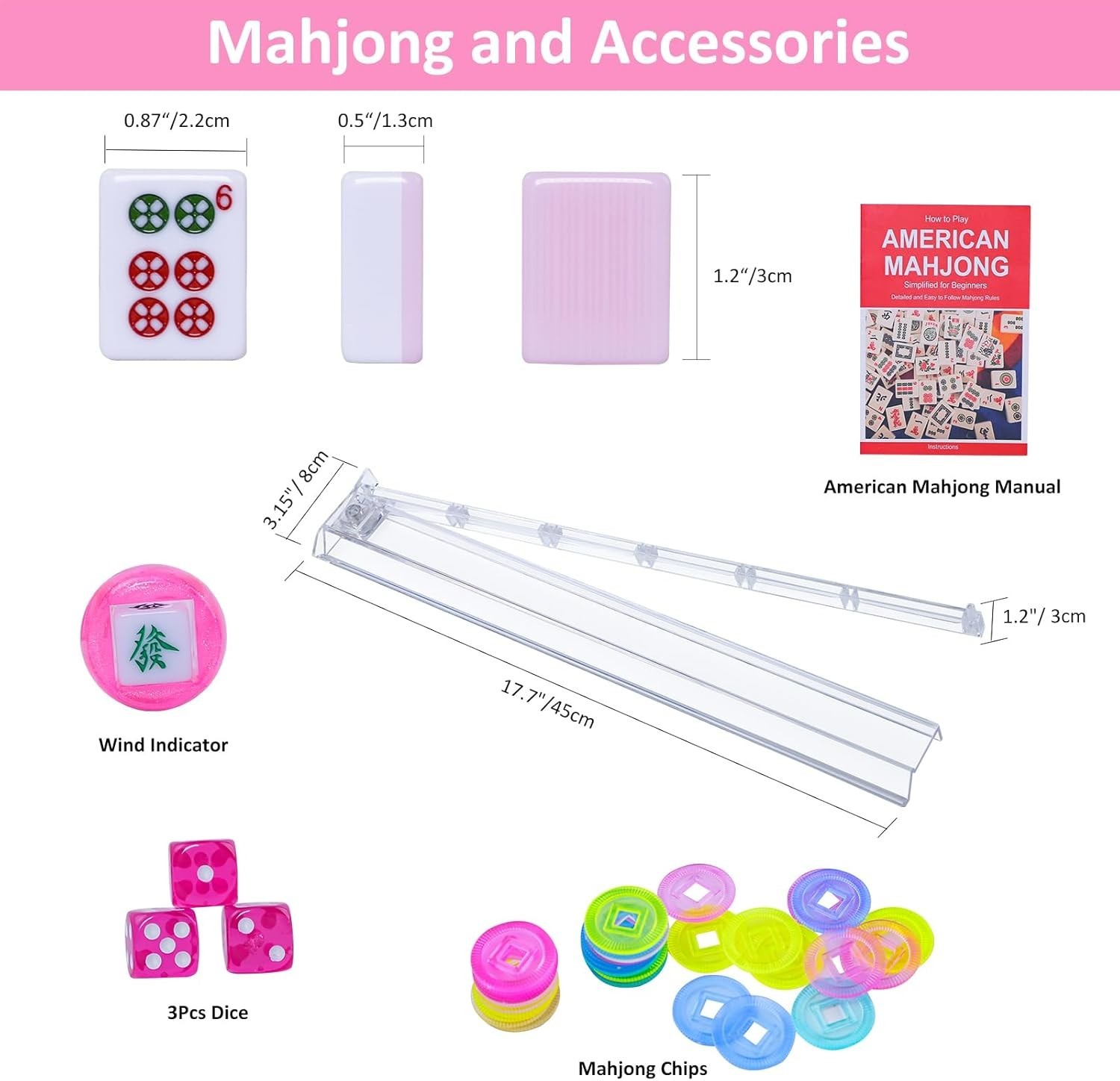 Complete American Mahjong Set with 166 Pink Tiles and Stylish Carrying Bag