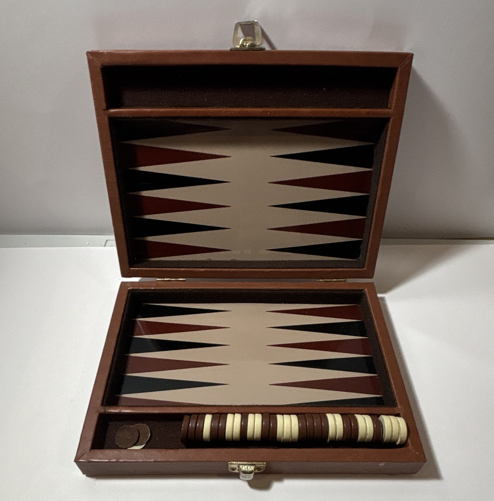 Wooden Backgammon Board Game Set Folding Case 2-Player – Faux Leather
