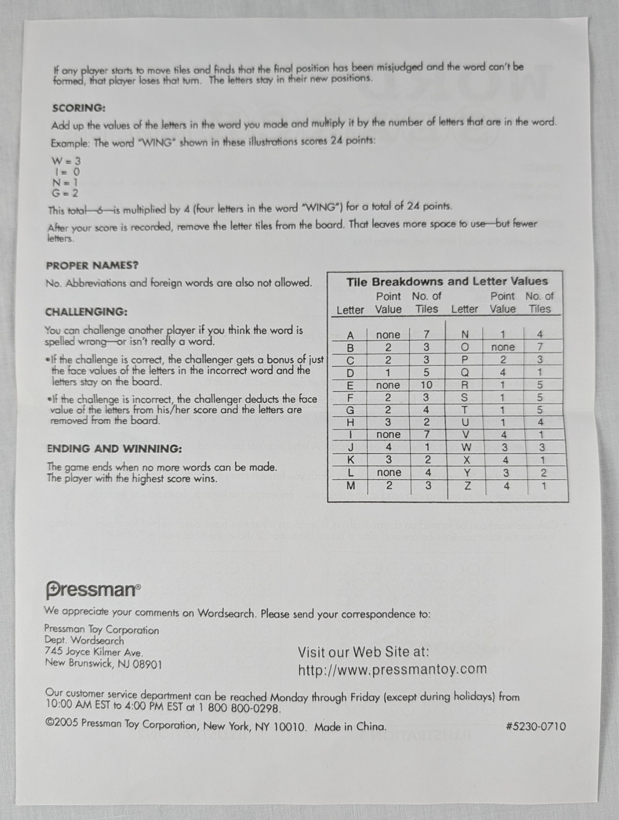 Word Search Board Game by Pressman Wooden Tiles Ages 8+ Pre-owned