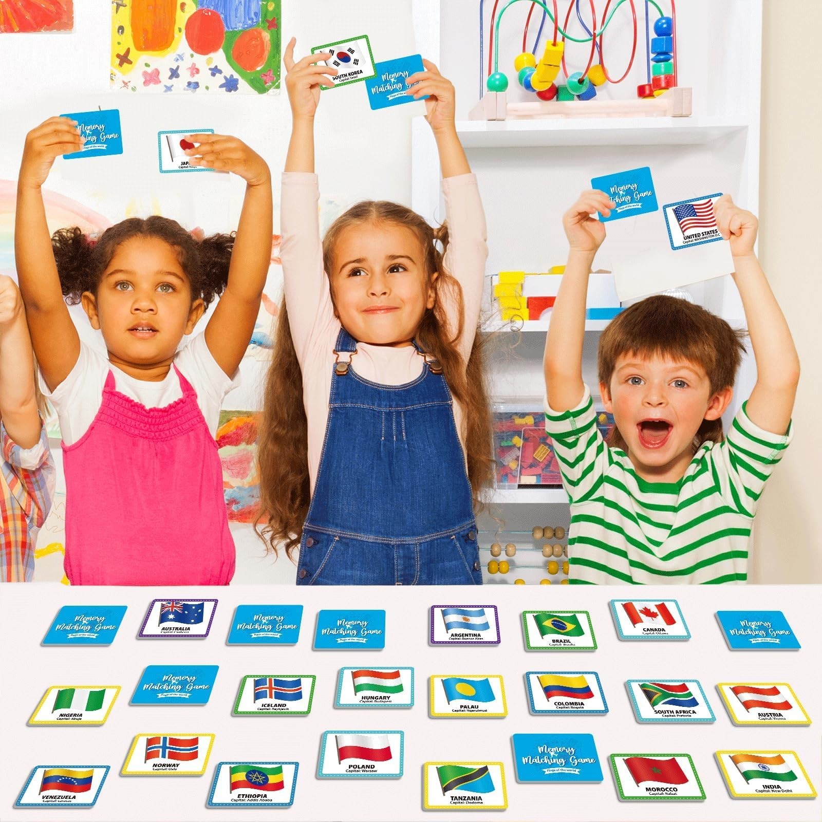 50 Pairs Memory Matching Game Flags of The World Concentration Memory Card fo…