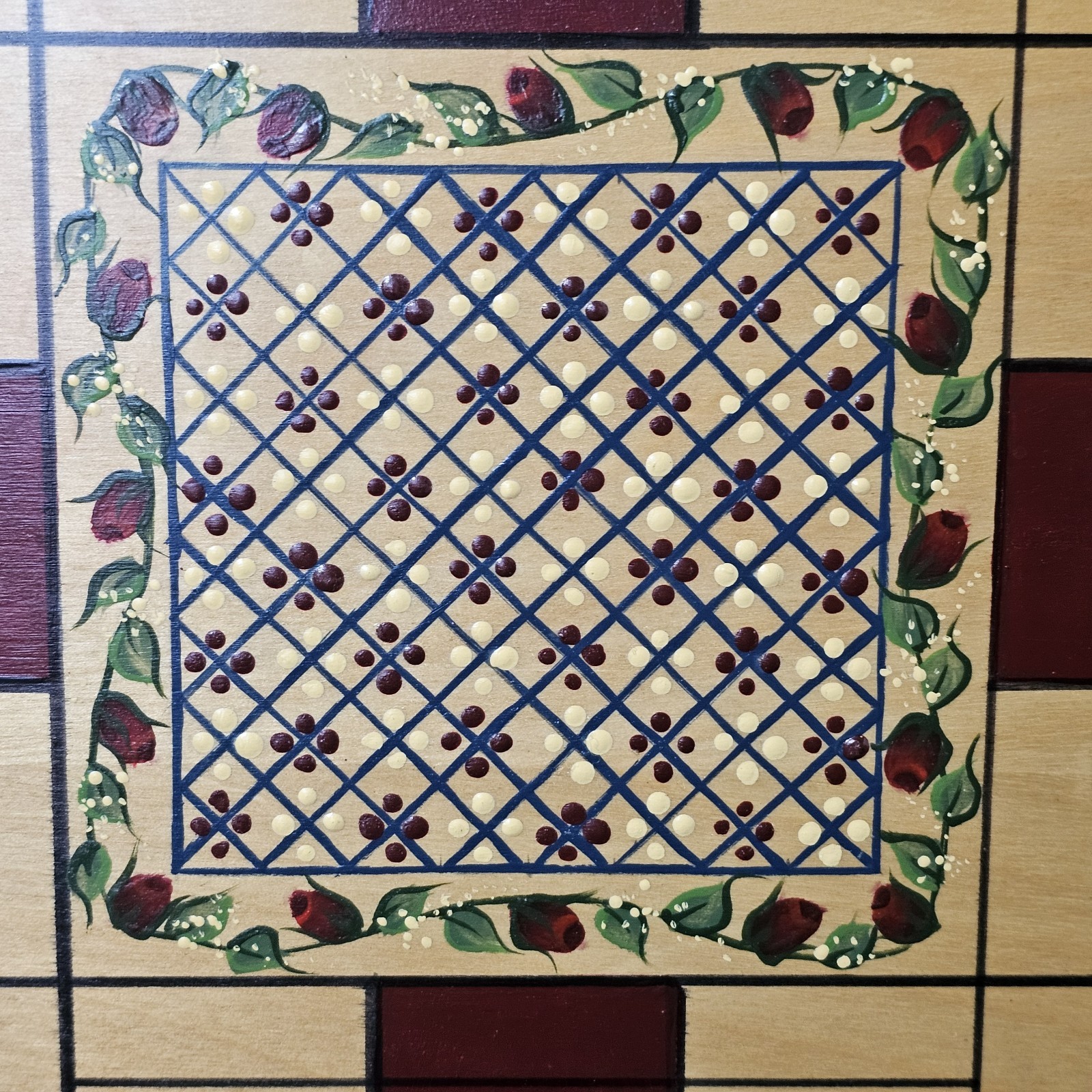 Vintage Parcheesi Wooden Board Handpainted Game, Folk Art