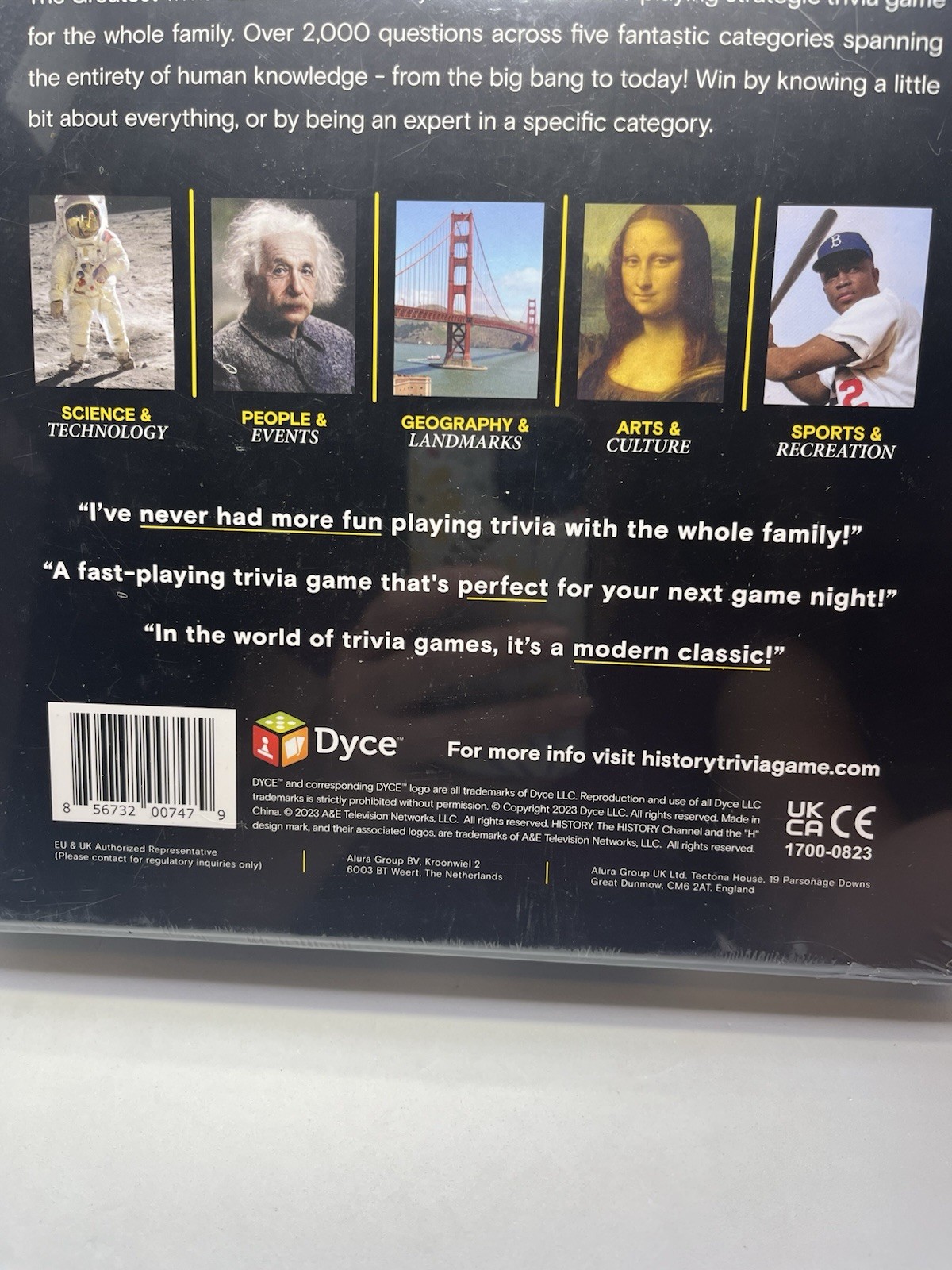 Dyce HISTORY Channel Trivia Game Deluxe Edition, Black