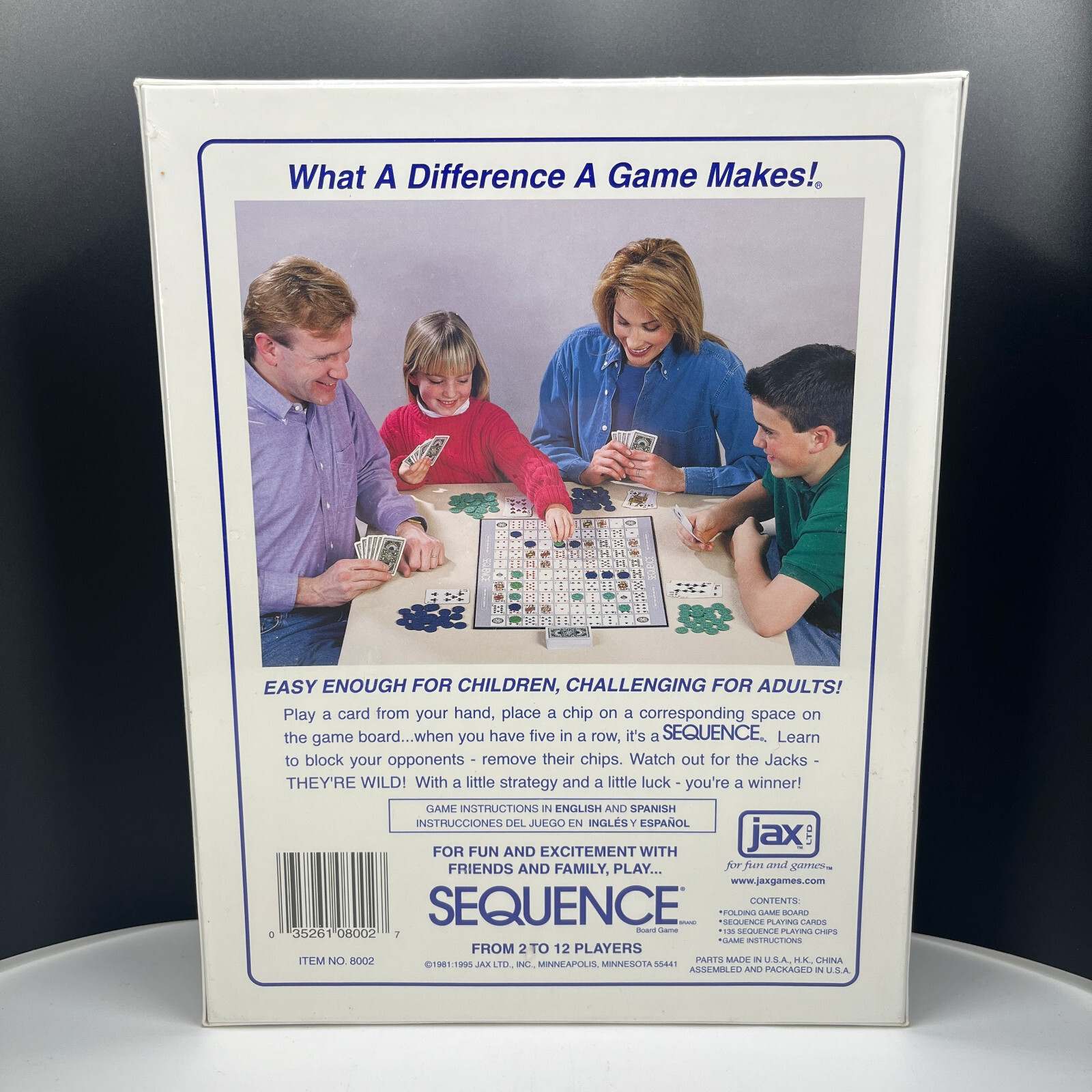 1995 Jax SEQUENCE Board Game NEW SEALED 2 to12 Players ages 7 + #8002