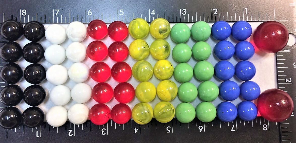 60 Opaque Solid Glass Marbles 16mm 5/8″ in Jar and 2 Shooters Red 25MM Replaceme