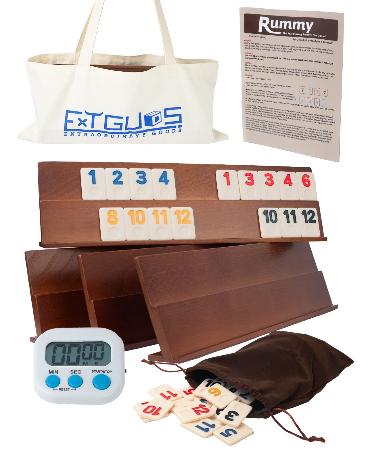 Extguds Deluxe Rummy Cube Game Set 106 Tiles Classic Wooden Game 4 Handmade