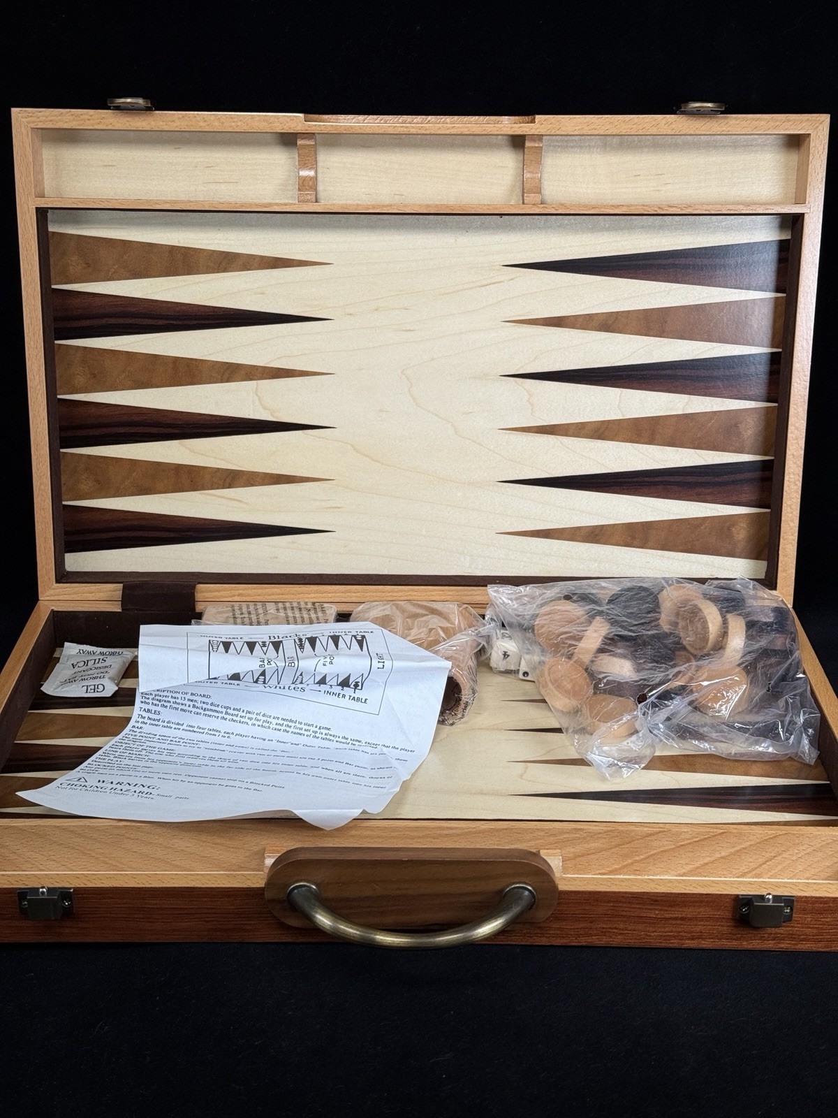 WE Games Wood Brass Handles Backgammon Set 12 X 18” Closed