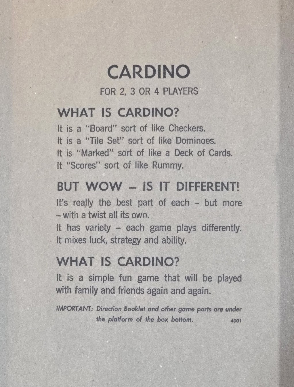 Vintage 1970 Milton Bradley CARDINO Exciting Card Tile Strategy Game!