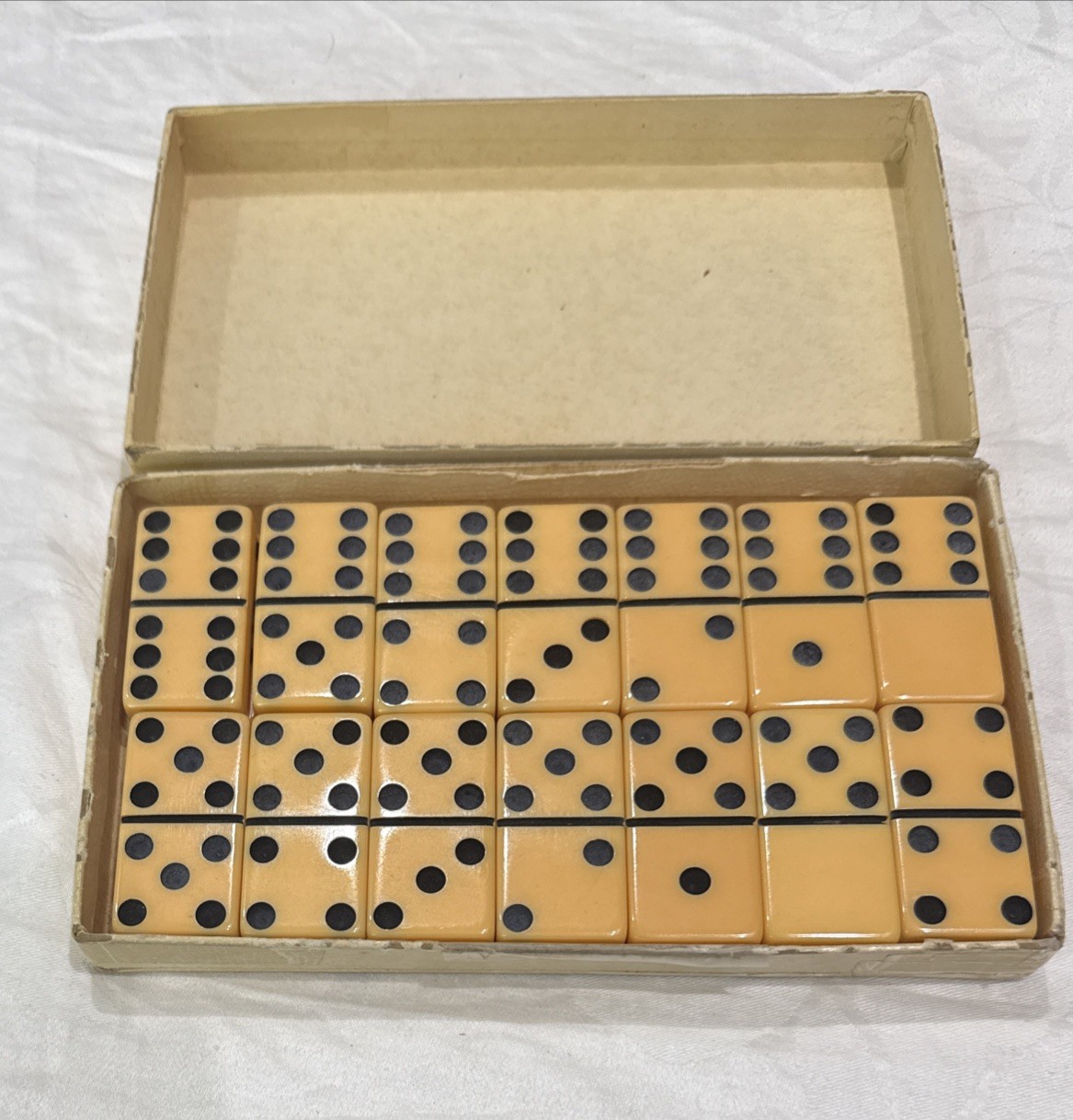 Vintage Puremco No. 616 Marblelike Standard Dominoes ~ Butterscotch * Free S/H