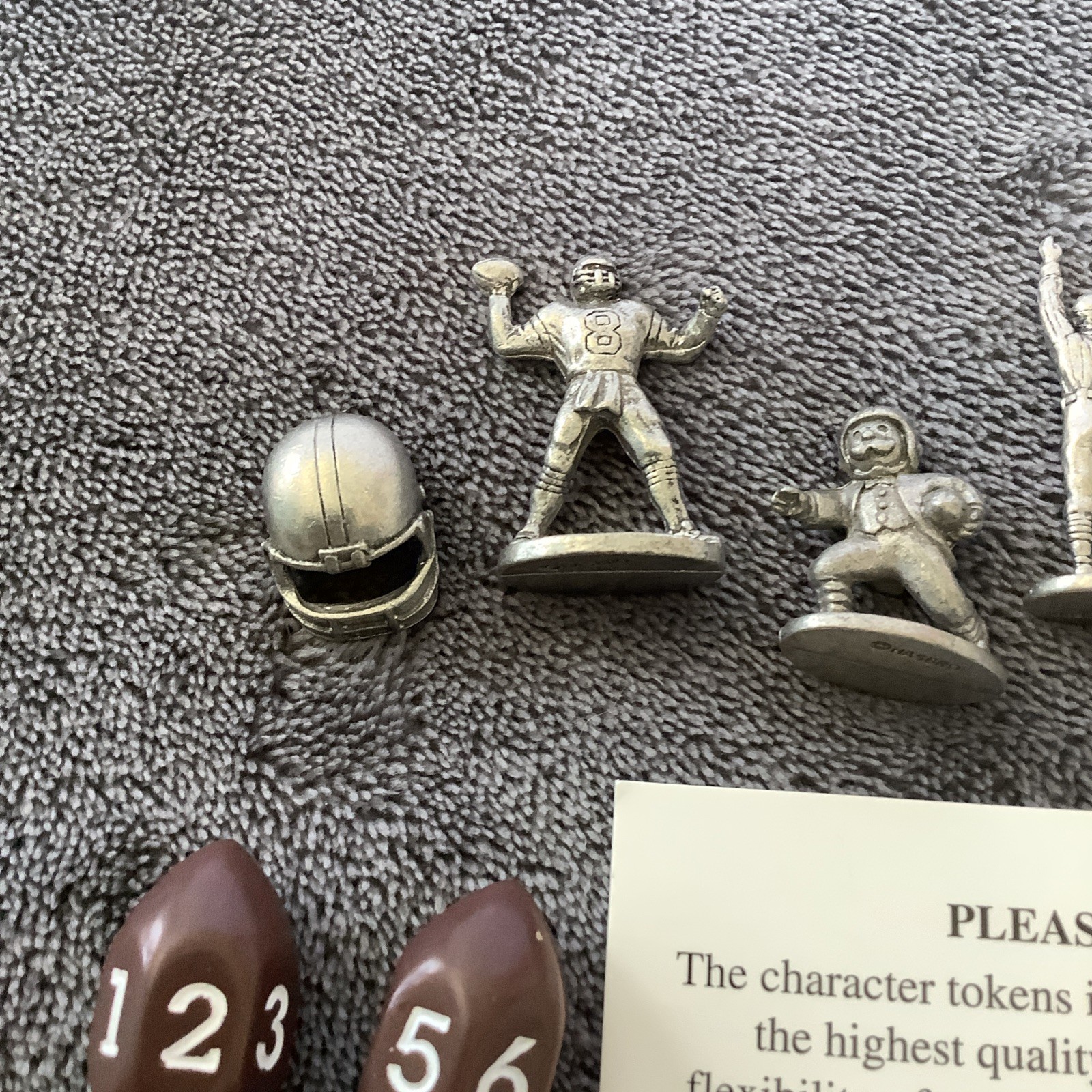 Vintage NFL Monopoly Lot of 8 Pewter Game Pieces 2 Football Shaped Dice Hasbro