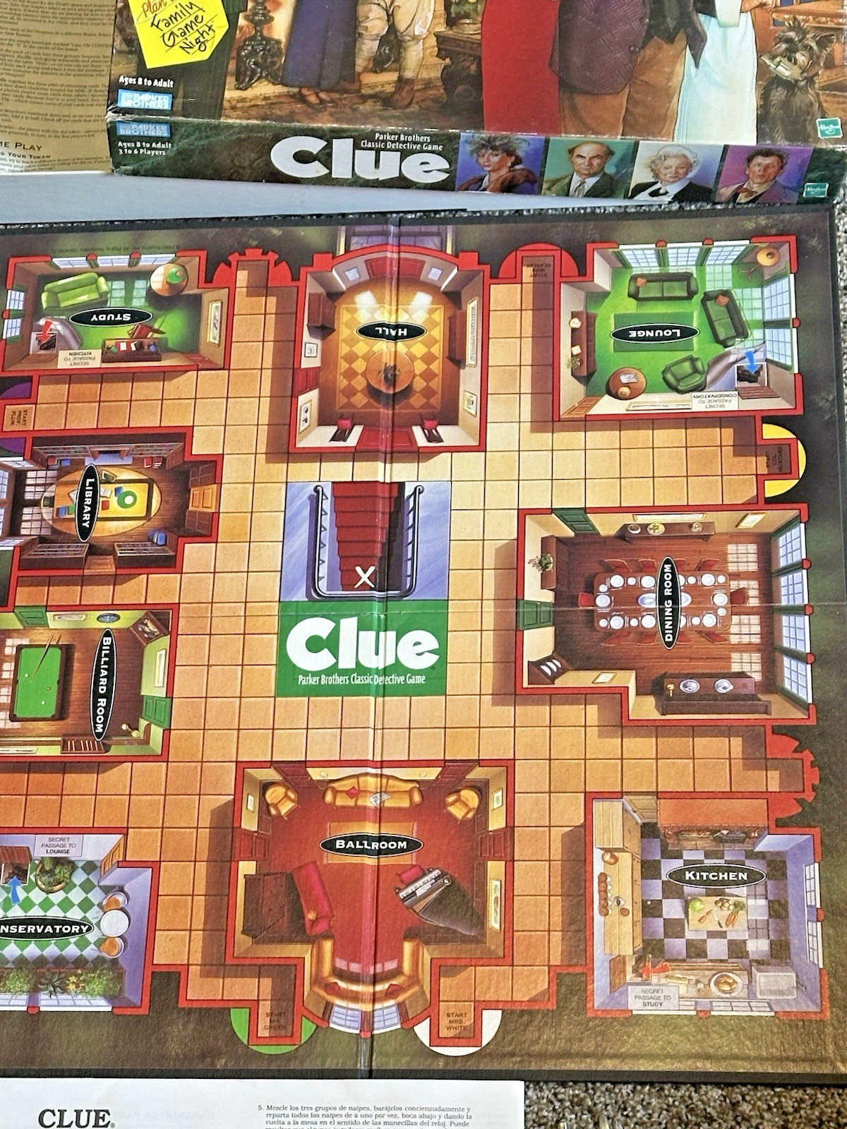 VTG 1998 CLUE Board Game Parker Brothers Hasbro 100% Case Cards Board PARTS