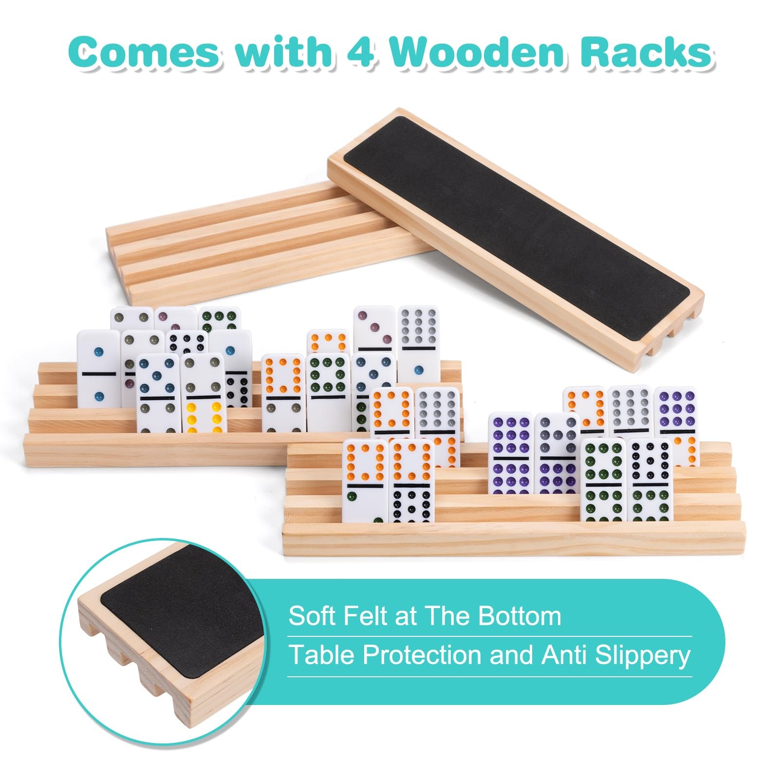 Mexican Train Dominoes Set with 4 Wooden Racks, Double 12 Dominos Game with 9…
