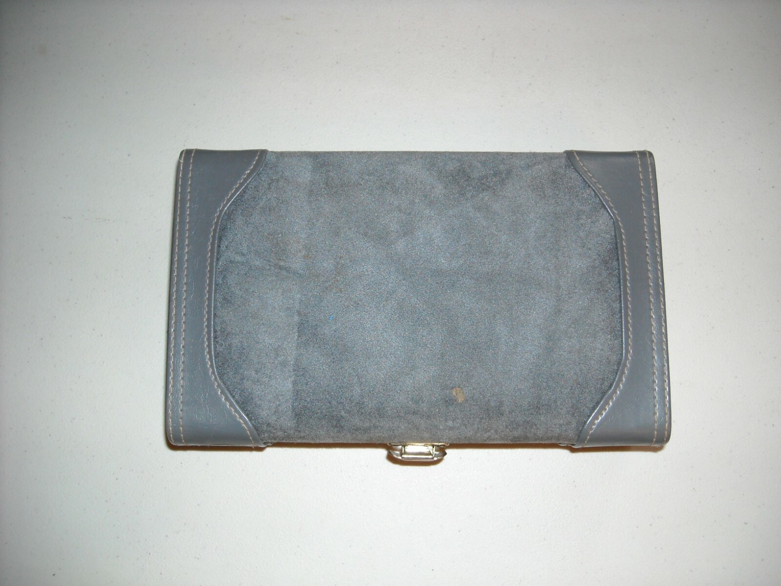 Vintage Double Six 6 Dominoes in Gray Leather / Suede Snap Case