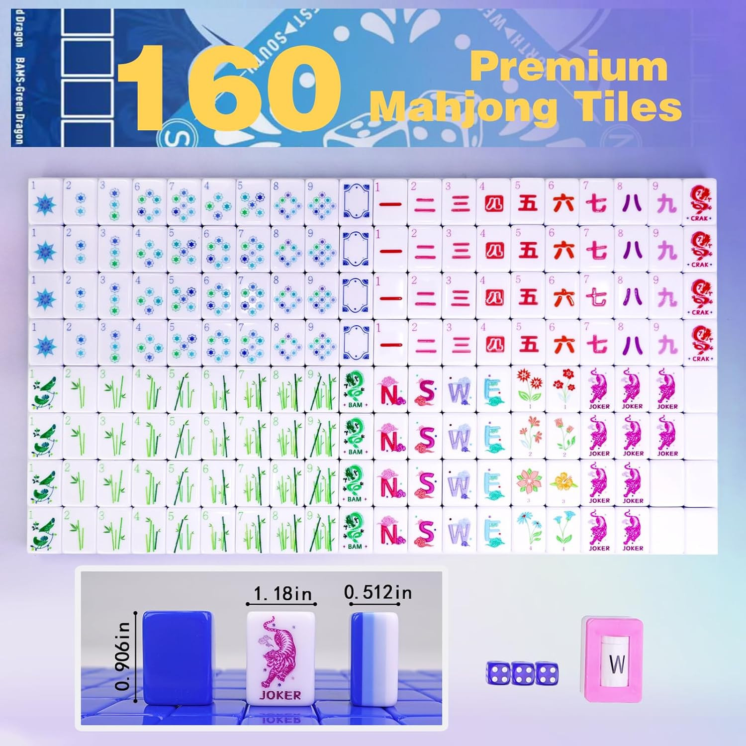 American Mahjong Game Set, Portable Carrying Bag,Acrylic 160 Tiles,Western Mahjo
