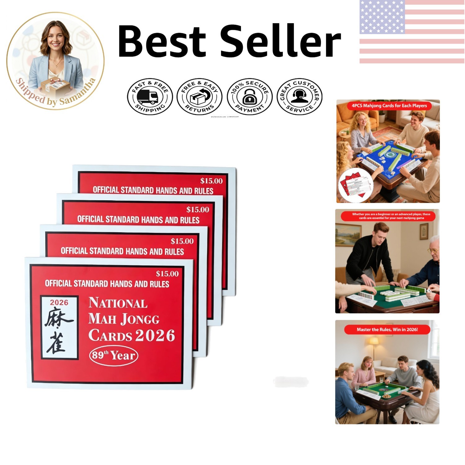 2026 Official NMJL Mahjong Cards – 4 Pcs