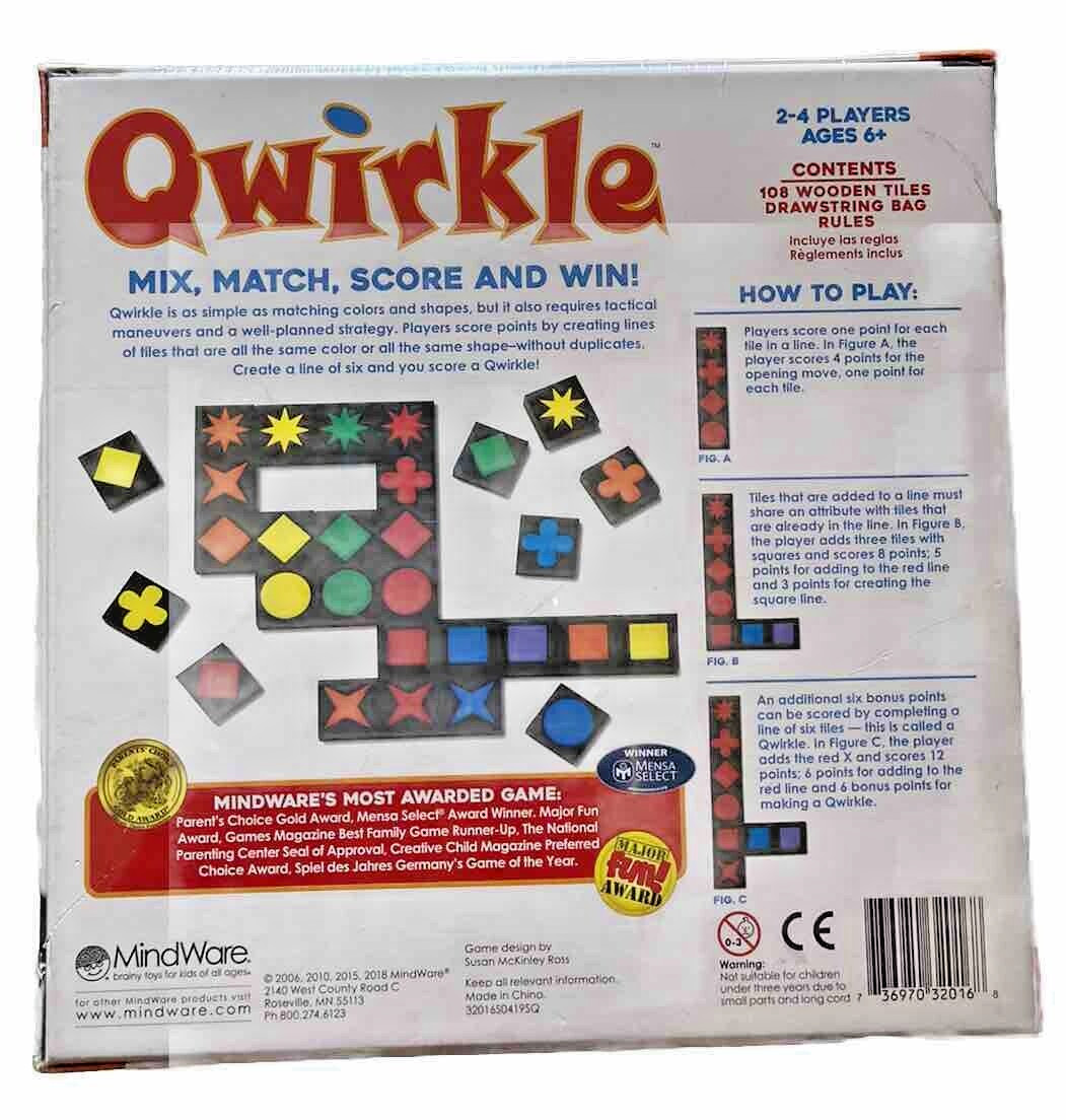Mindware Qwirkle Board Game Mix, Match, Score And Win Game 6+ NEW