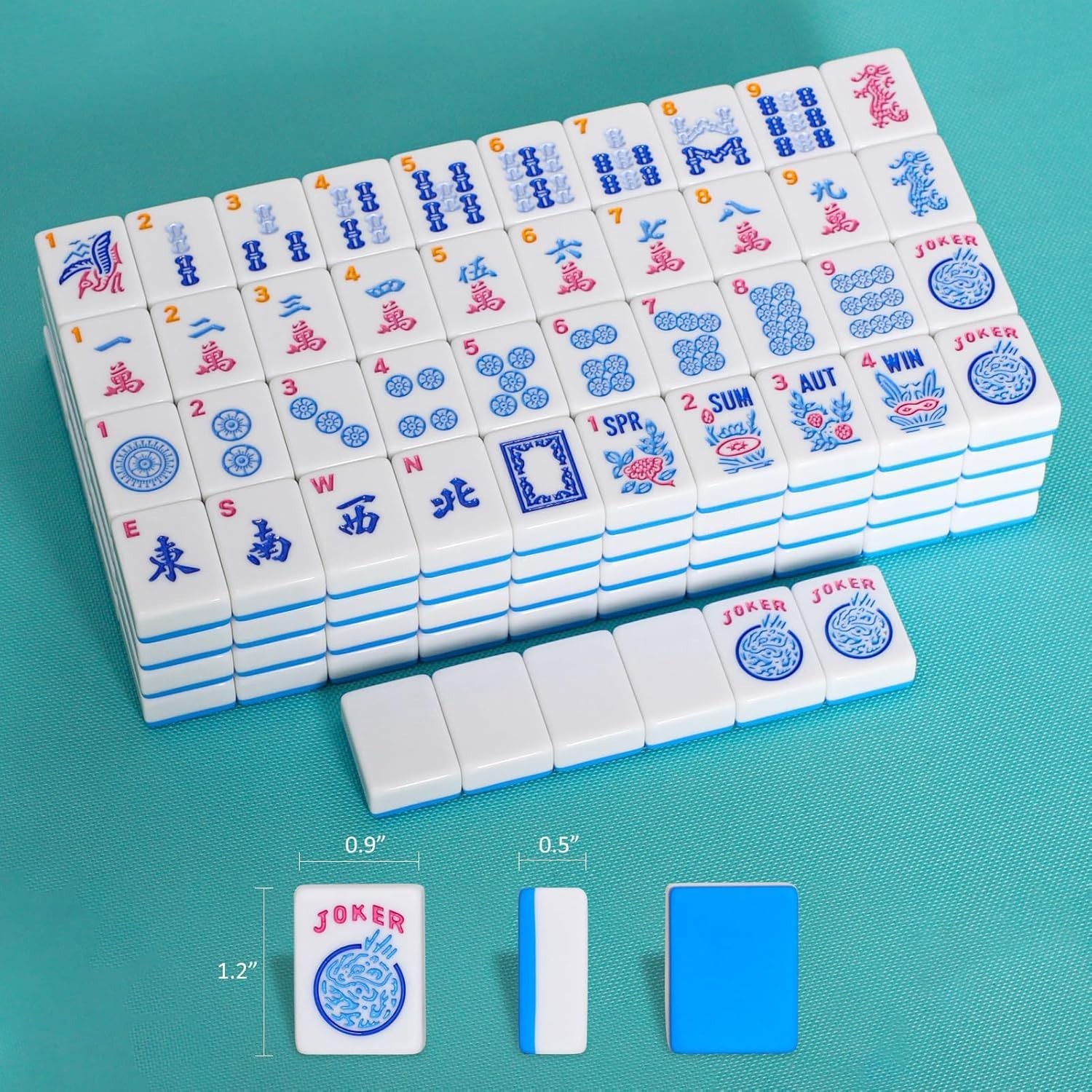 American Mahjong Tile Set, 166 Blue Tiles, 1.2in High Quality, Tiles Only