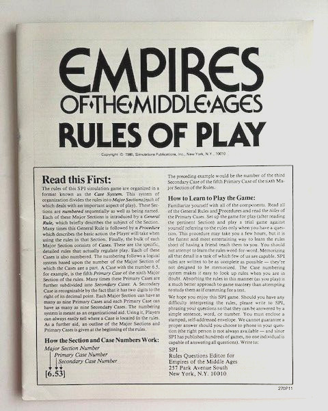 Empires of the Middle Ages, Vintage SPI- 1980. UNPUNCHED.