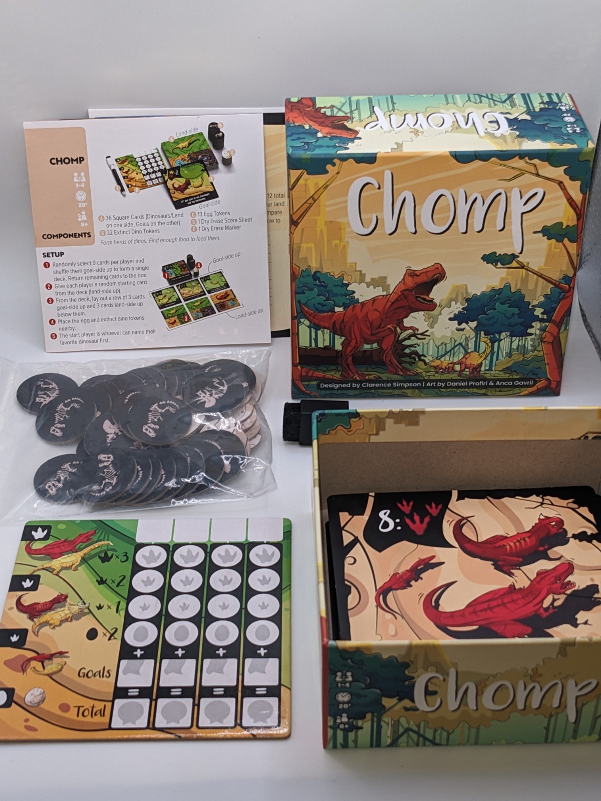CHOMP game: feed dinosaurs Allplay family 100% complete in box with tiles