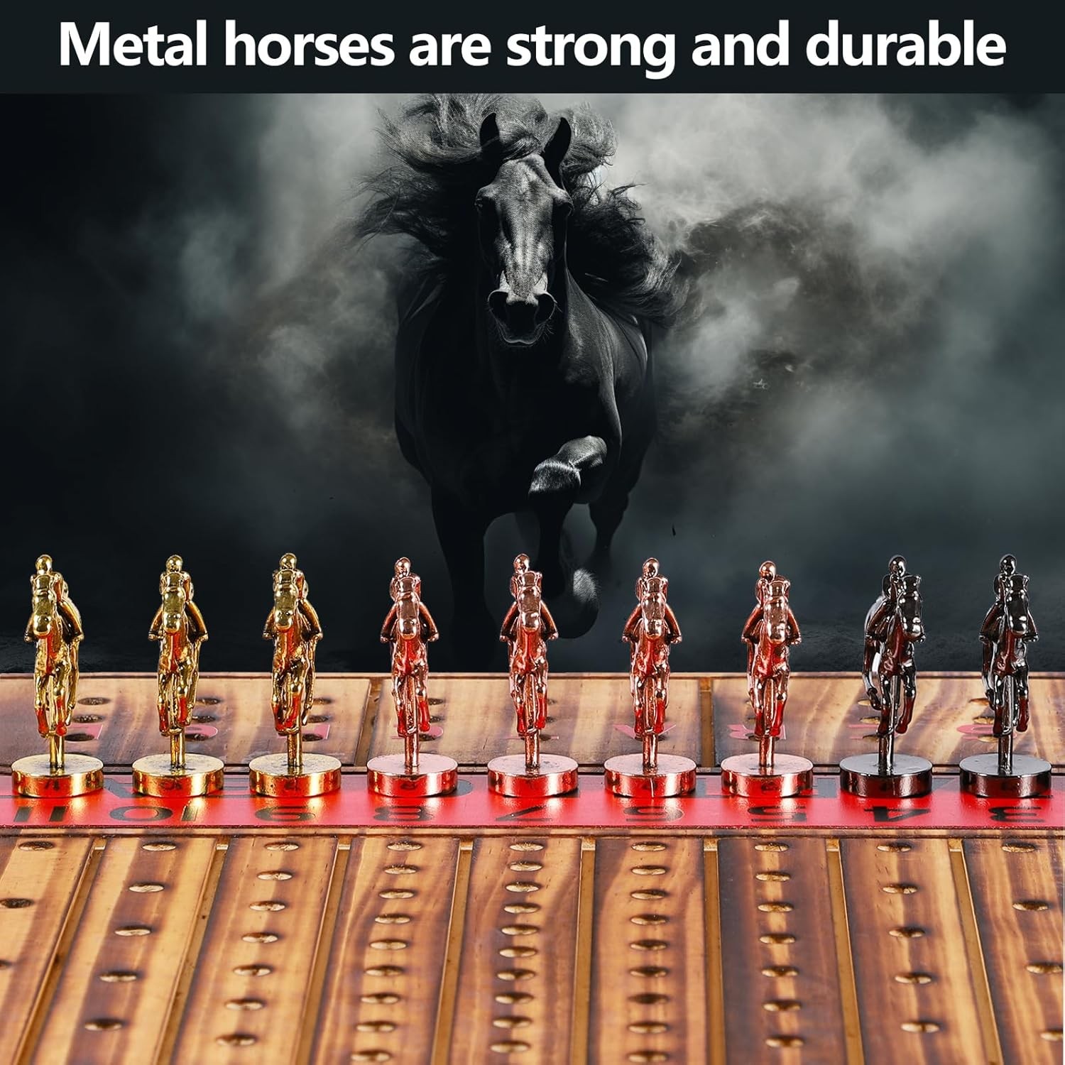Horse Racing Board Game Thickened Solid Wood Finish Line Horse Race Game with 11