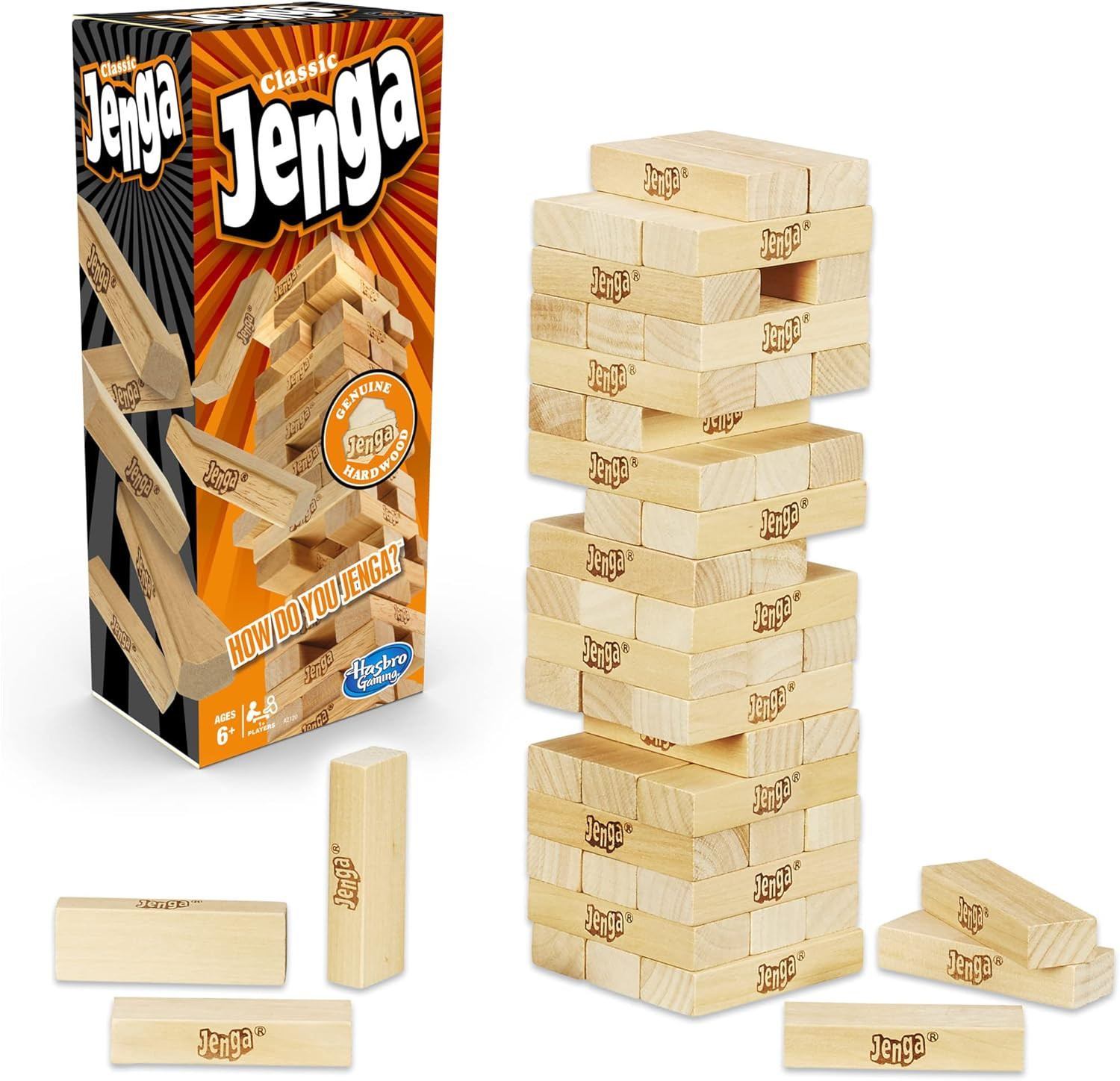 Jenga Game | the Original Wood Block Game with Genuine Hardwood Blocks | Stackin