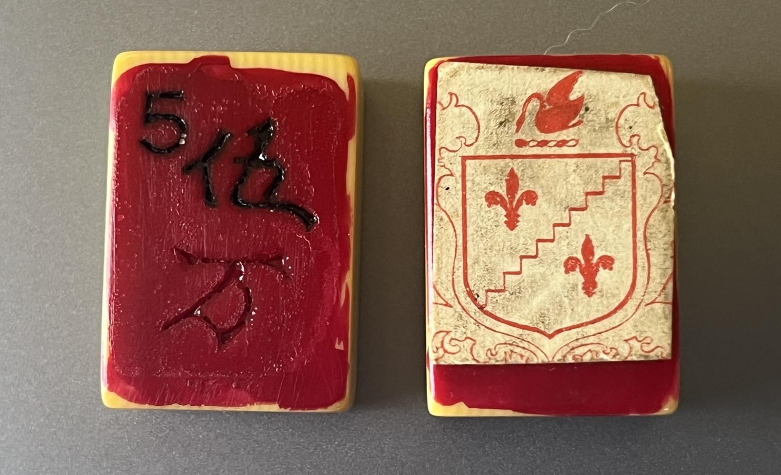 2 ‘Stickered’ Vtg Mahjong French Ivory Replacement/extra FLOWER/JOKER Tiles