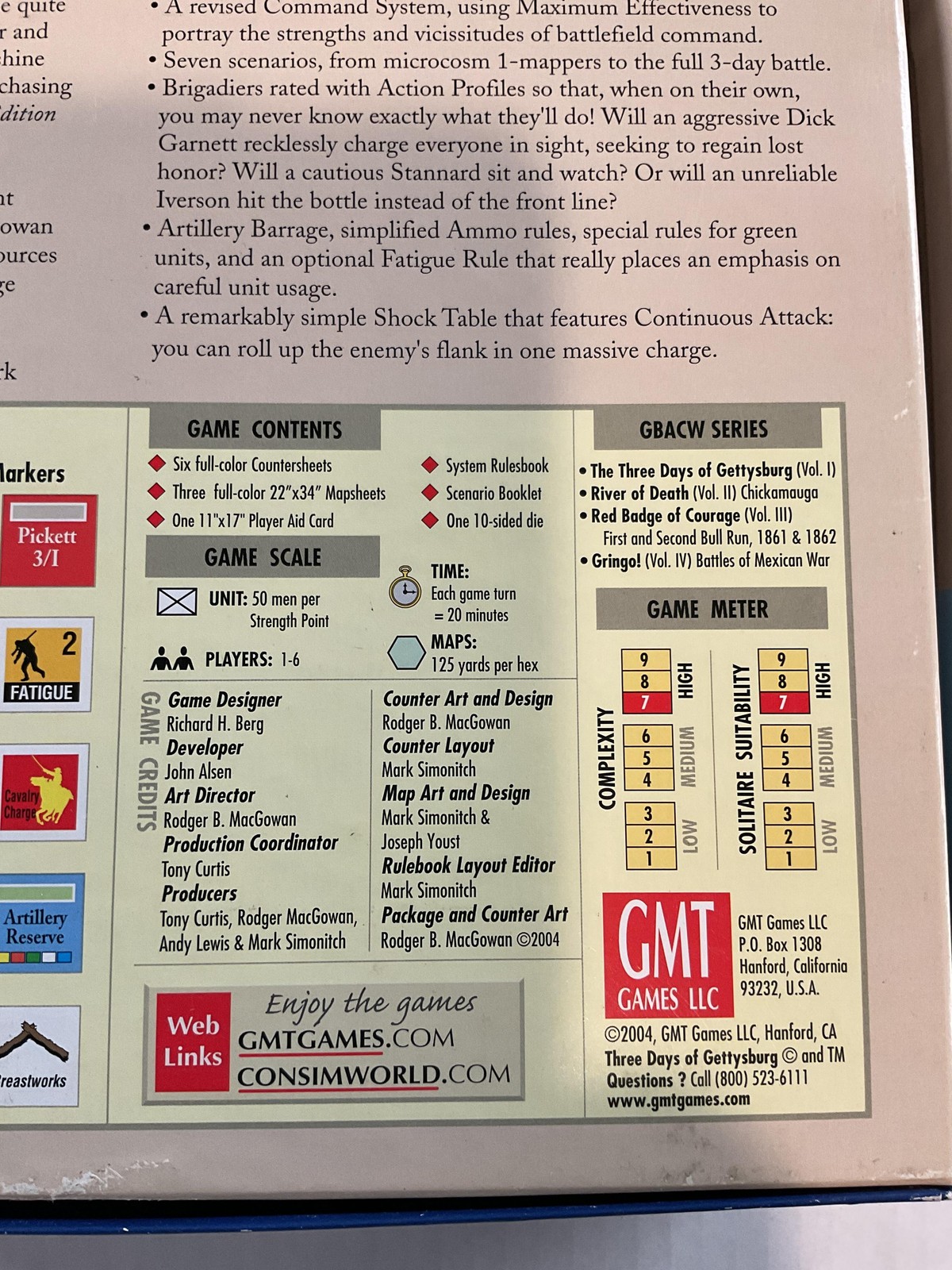 GMT Games Three Days Of Gettysburg Board Game 2004 Reprint Edition New Open Box