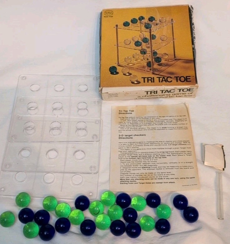 Vintage Reiss Tri Tac Toe Marbles 3D Tic Tac Toe Game 1973 Missing Rods