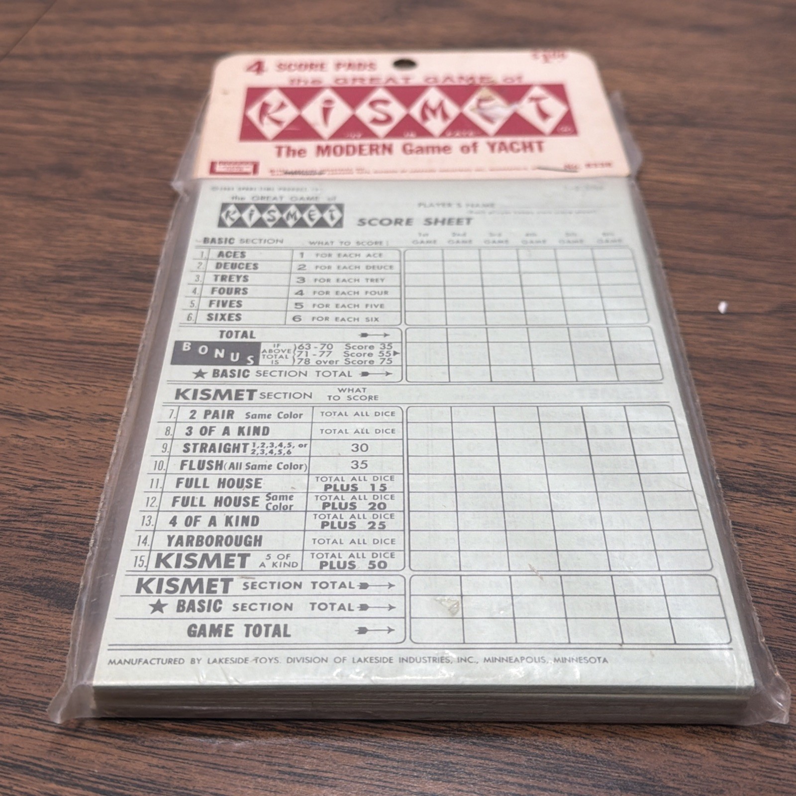 Kismet Dice Game Of Yacht Vtg 60s – Replacement Score Sheet Pads – Pack of 4 NOS