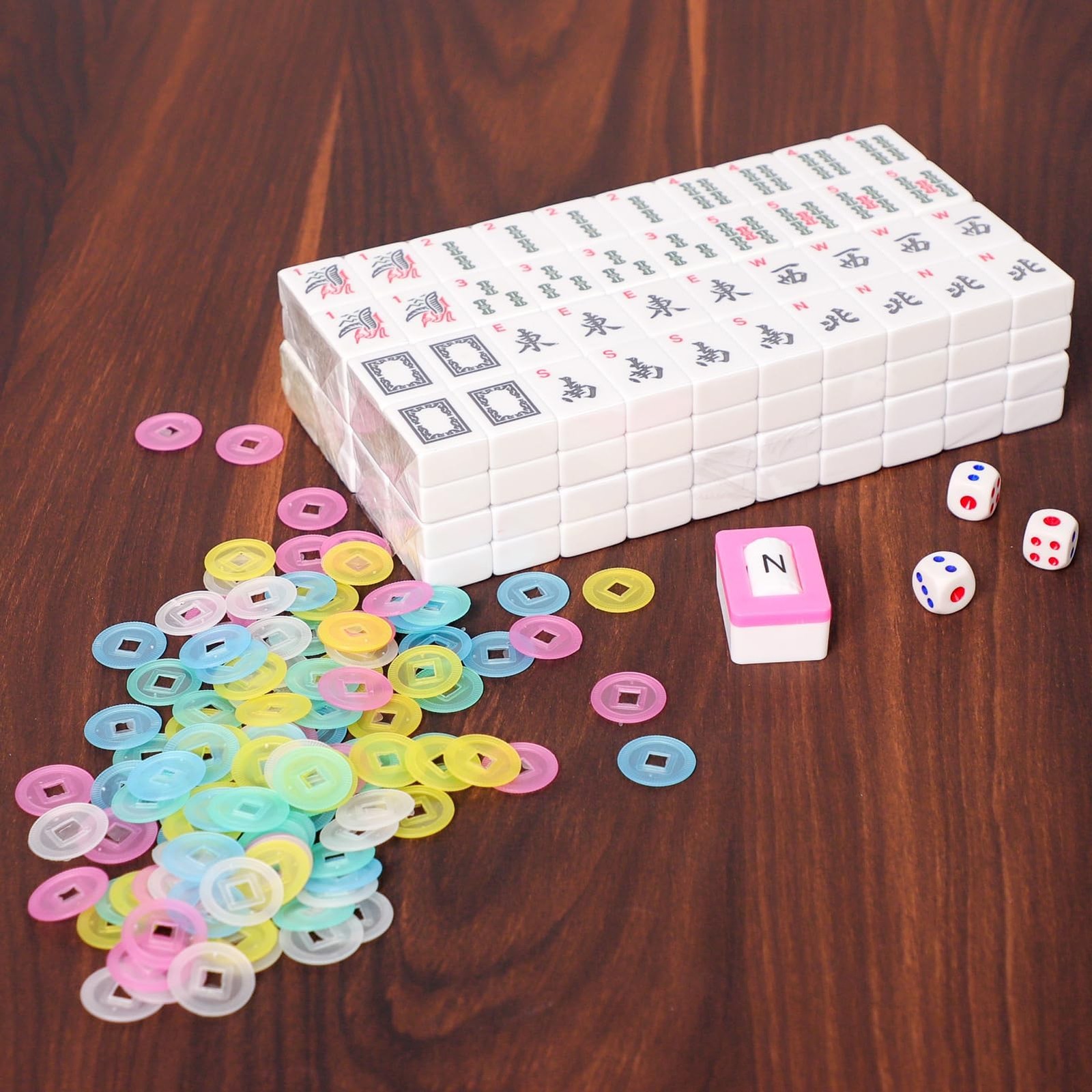 American Mahjong Set,166 White Tiles with Printed Rectangular Bag and Accesso…
