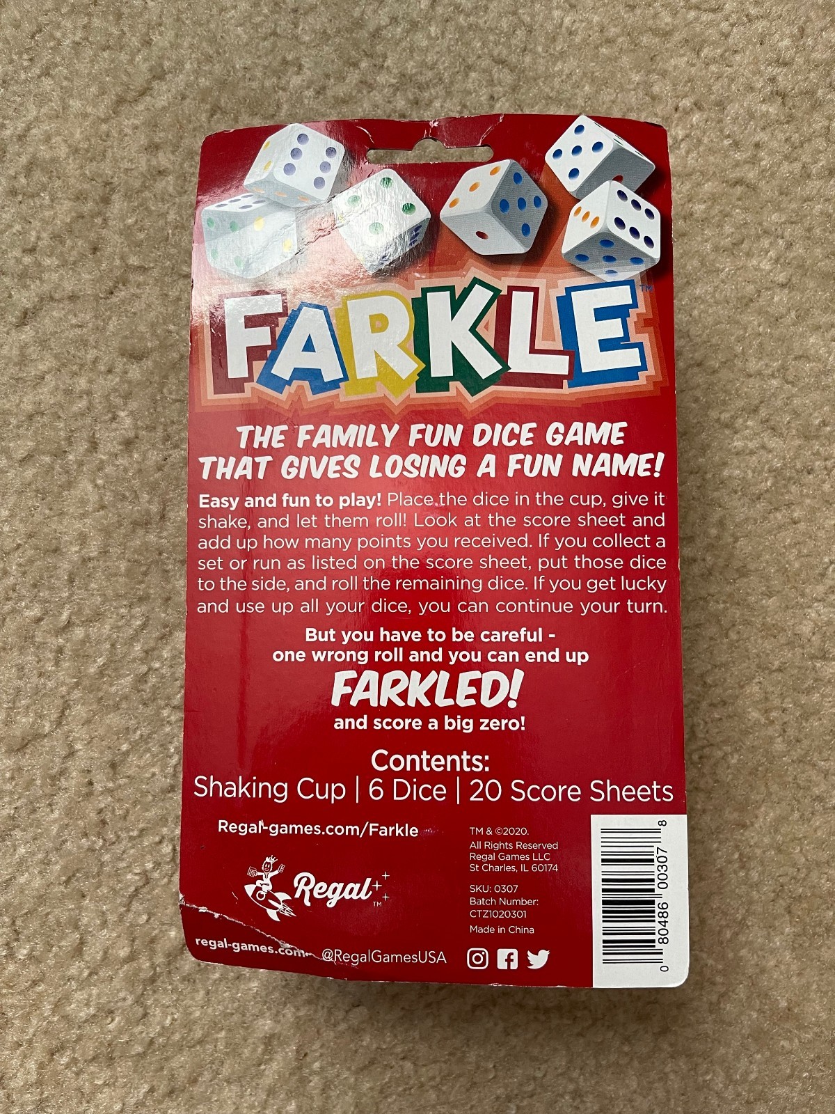 Regal Farkle Dice Game 6 Dice Ages 8+ New Sealed
