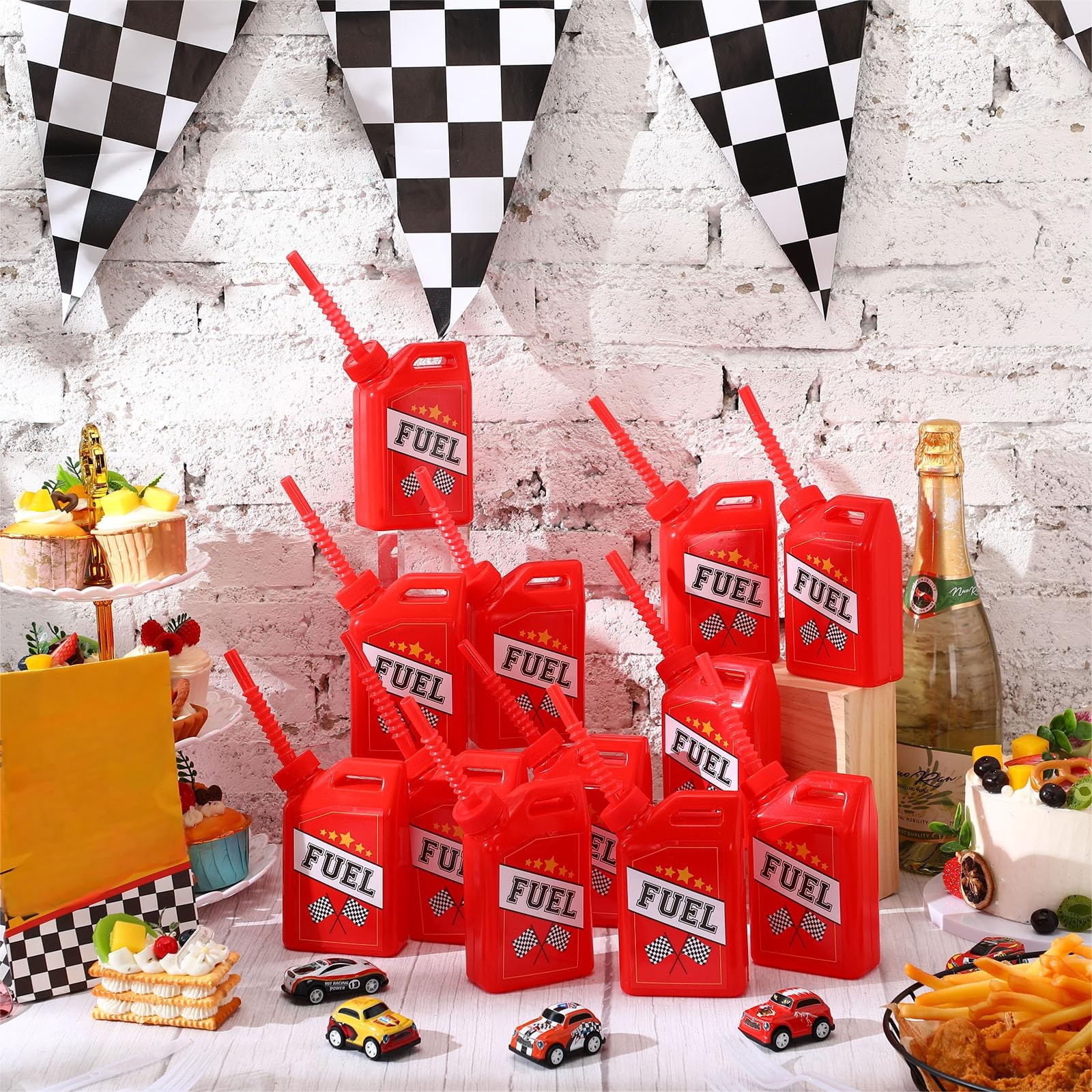 Drinking Cups 12 Pack 11 oz Race Car Fuel Can with Straw Red Mifoci Racing Theme