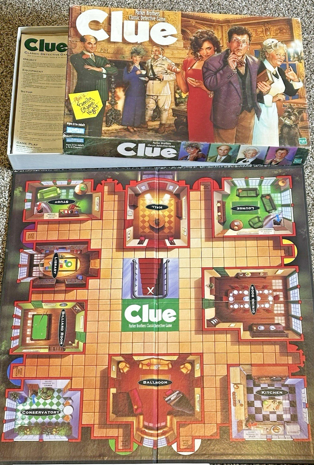 VTG 1998 CLUE Board Game Parker Brothers Hasbro 100% Case Cards Board PARTS