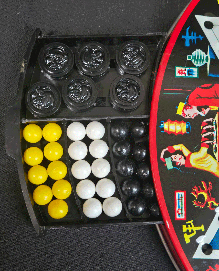 Vintage Pixie Toys Special Deluxe Chinese Checkers Round Tin Game #802