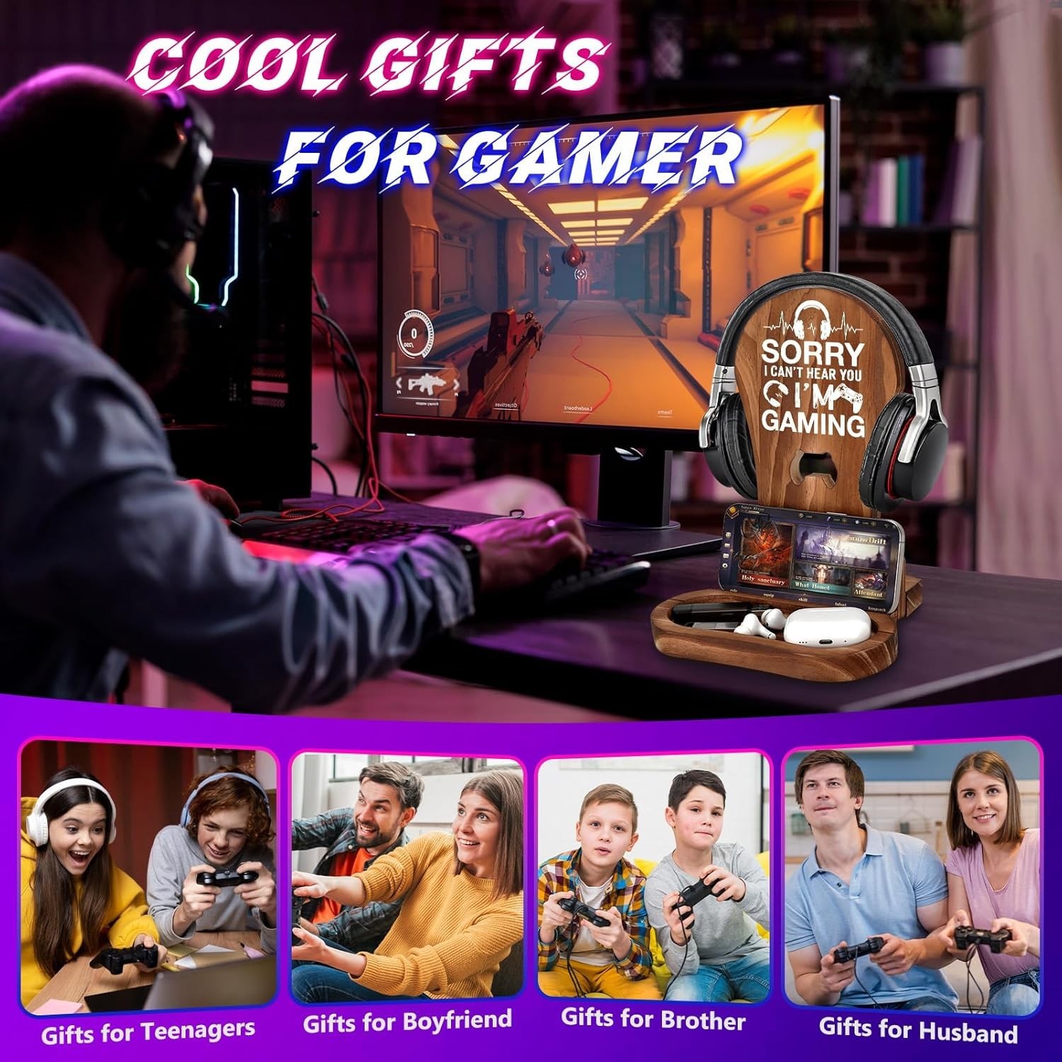 Multi-Functional Gamer Decor – Wooden Headset Stand for All Gaming Setups