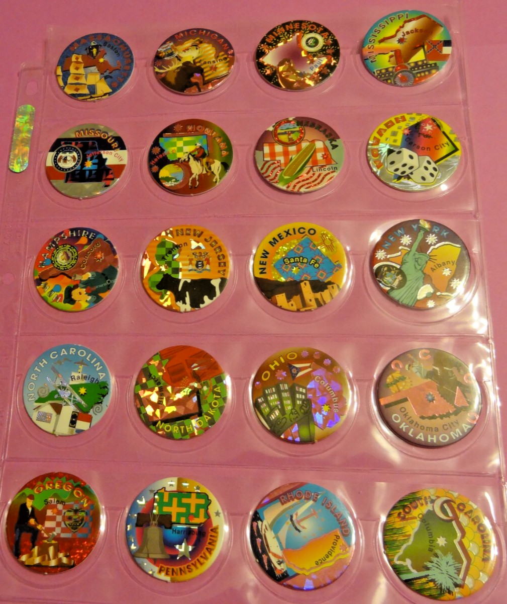Pogs * 50 U.S. States * With State Capitols * Colorful * Very Nice Set w/Sheets