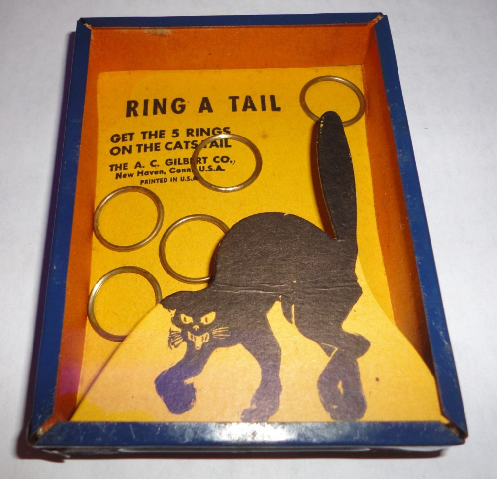 AC GILBERT 1940s Antique Vintage BLACK CAT HALLOWEEN Dexterity Ring Game