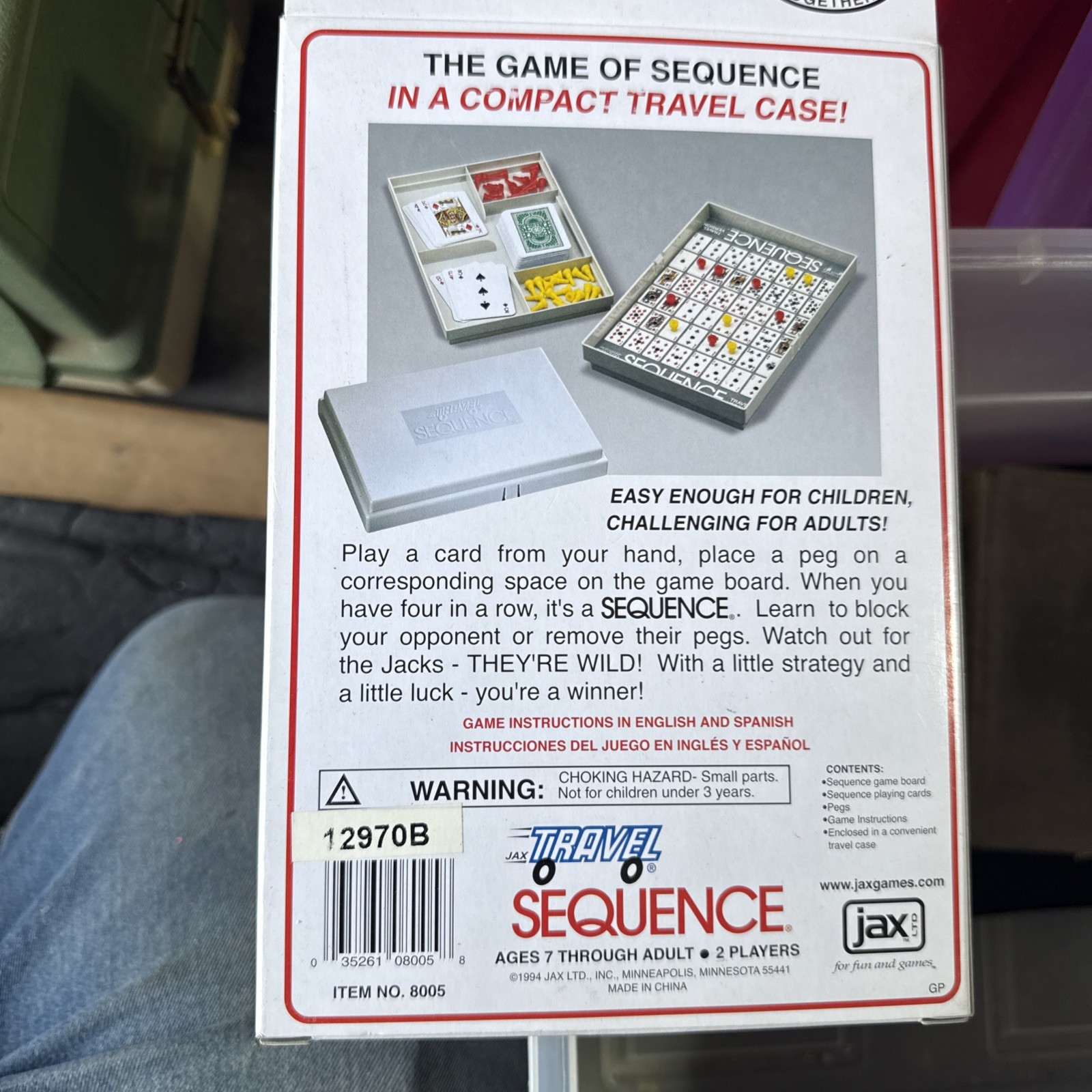 Jax Sequence Board Game 1994 Travel Version An Exciting Game of Strategy NEW