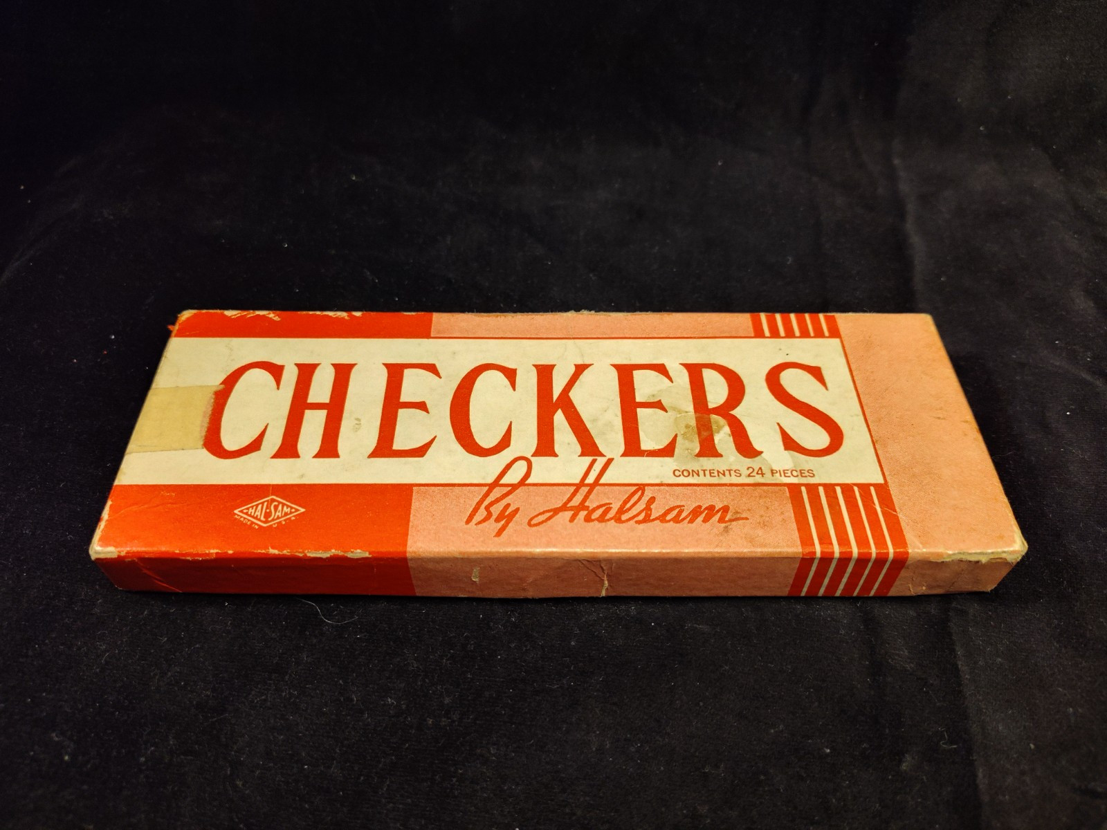 Vintage Halsam Checkers with Original Box Magenta Black 1940s